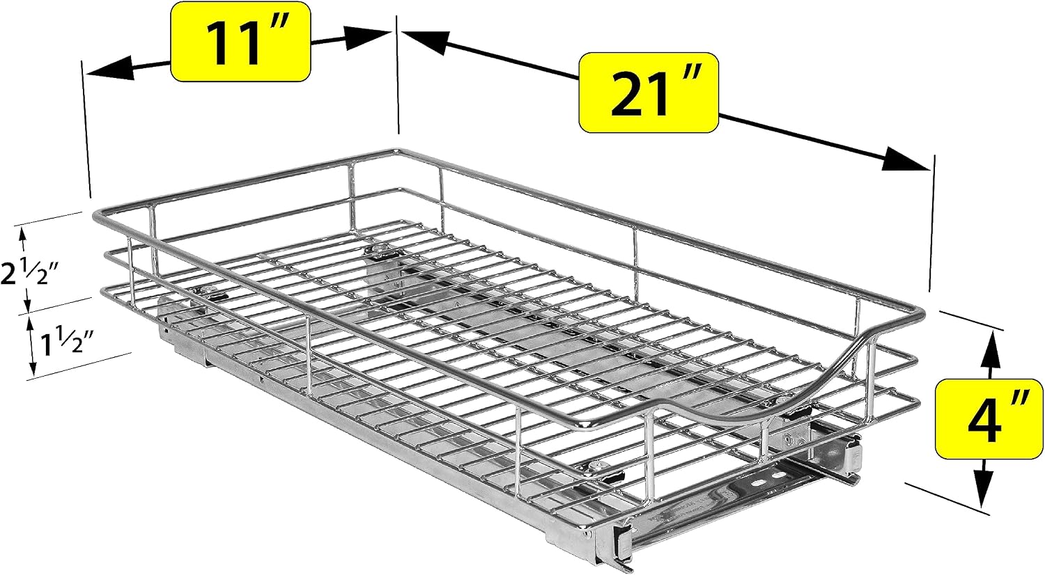 LYNK PROFESSIONAL® Pull Out Cabinet Organizer, Kitchen Slide Out Drawer | 11W x 21D Chrome cabinet pull-out shelves with 3/4-extension glides create easy-access storage for cookware and pantry items