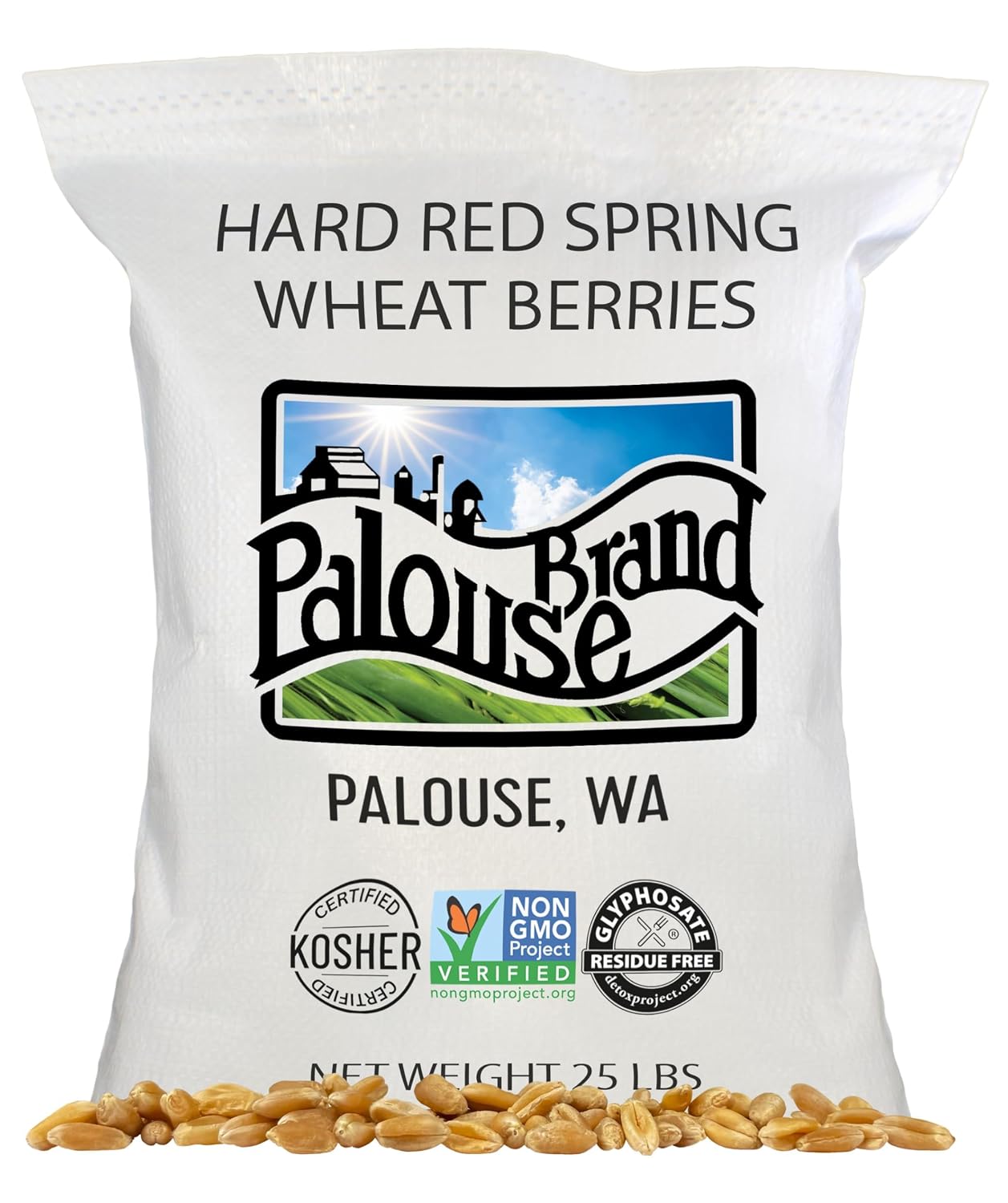 Palouse Brand Certified Glyphosate Residue Free Hard Red Spring Wheat Berries | 25 LBS Bag | Family Farmed in Washington State | Sproutable | Non-GMO Project Verified | Kosher