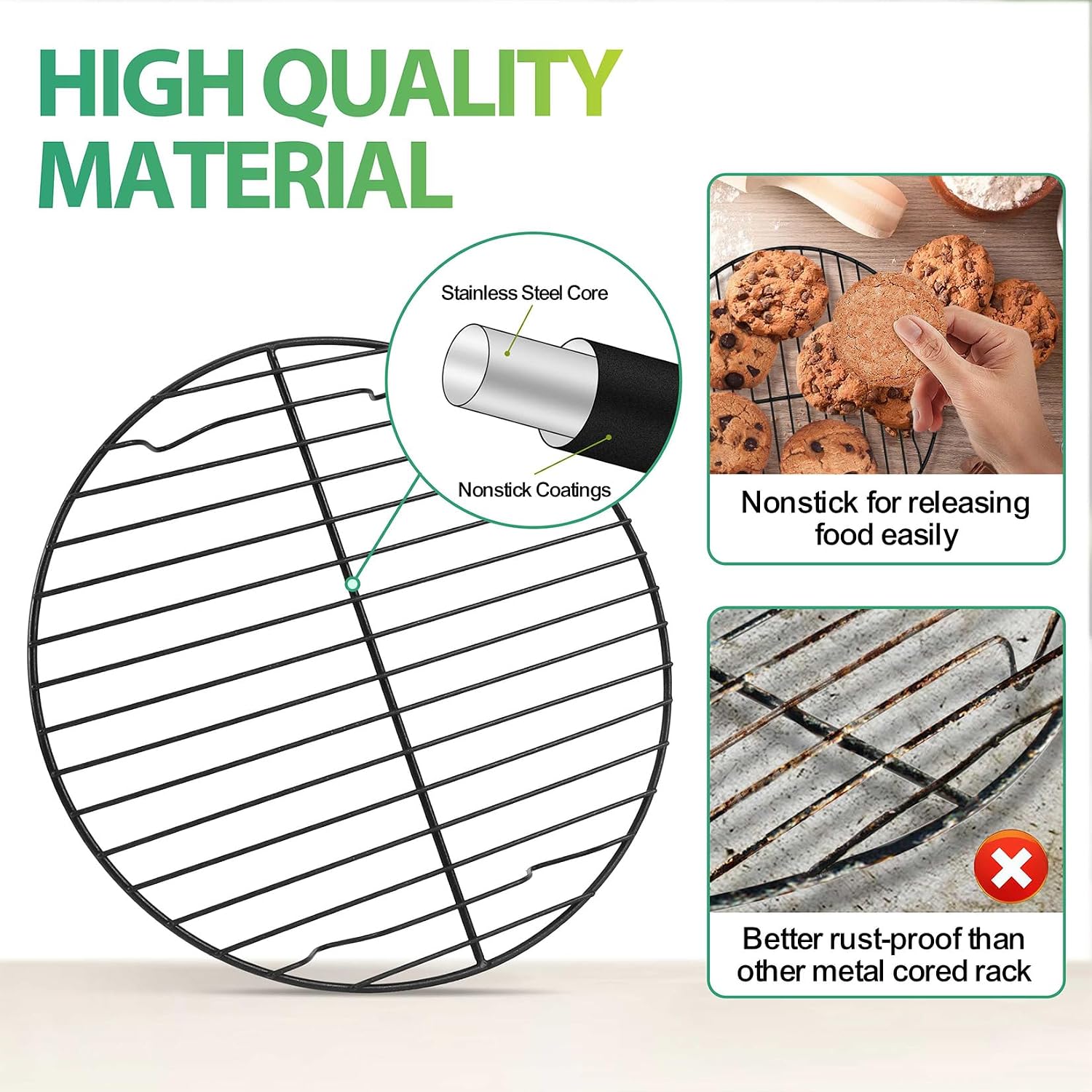 P&P CHEF 9 Inch Cooking Rack Round for Steaming Cooling, Silver, 2 Pack