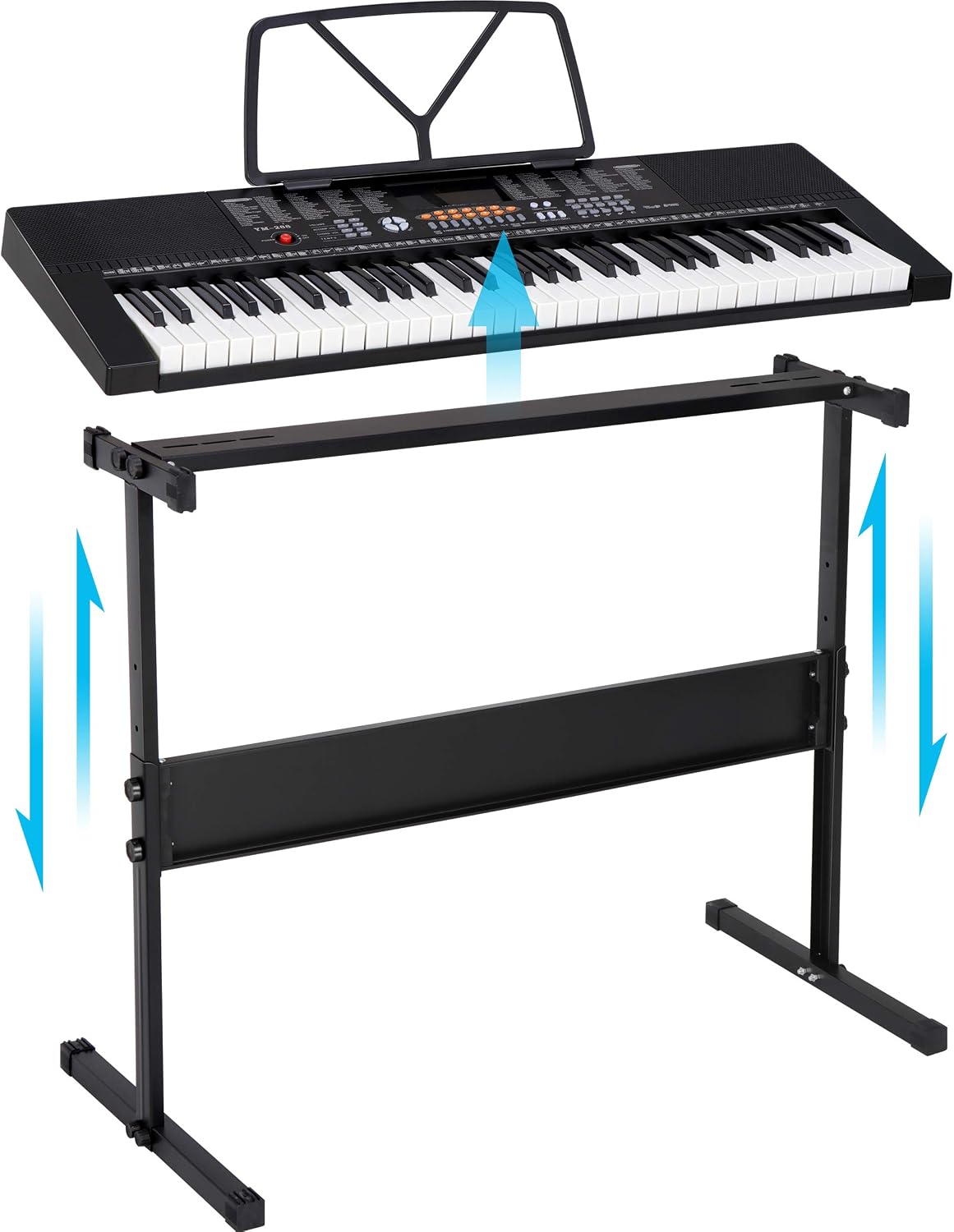Saturnpower 61-Key Portable Electronic Keyboard Piano with Built In Speakers, Headphones, Microphone, Dual Power Supply, Piano Stand