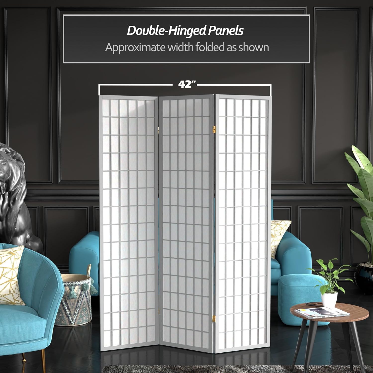 Red Lantern 6 ft. Tall Window Pane Shoji Screen - Walnut - 5 Panels