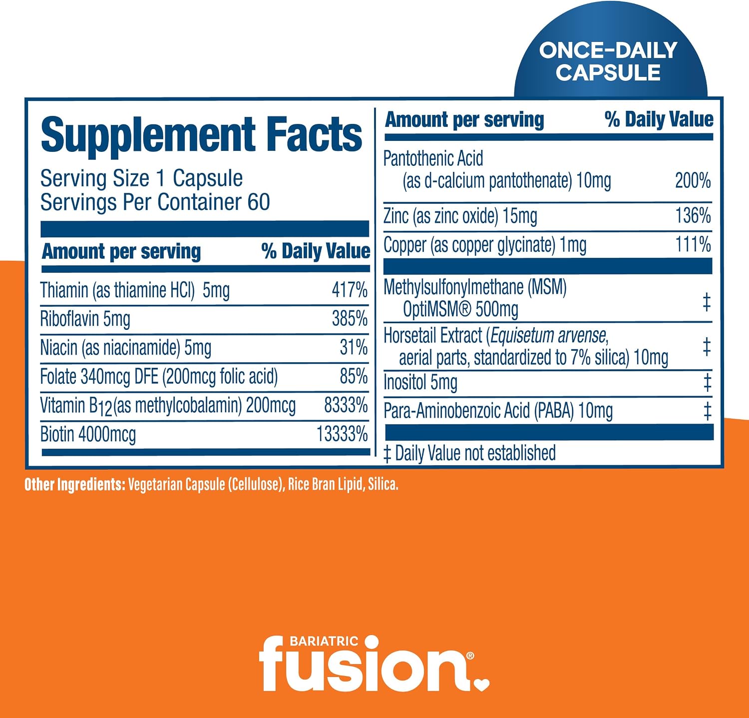 Bariatric Fusion ONE Per Day Bariatric Hair Skin and Nails Vitamins REJUVENATOR for Women | Vegan Hair Growth Vitamins with Biotin, Vitamin B12, and B1 | Easy to Swallow | 60 Capsules