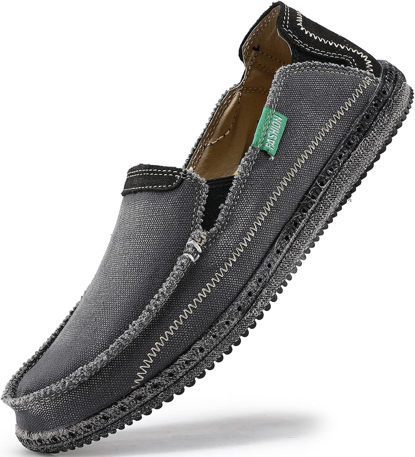 VILOCY Mens Slip on Deck Shoes Casual Canvas Loafers Beach Boat Shoes Zero Drop Vintage Flat