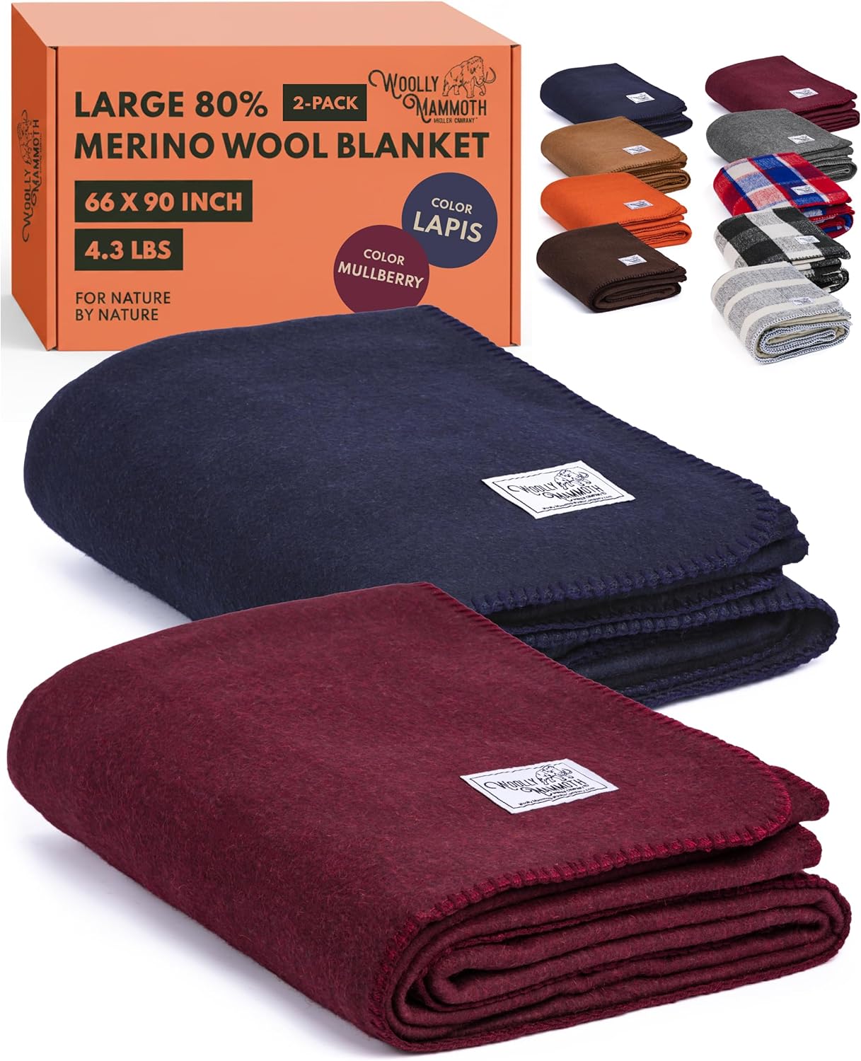Woolly Mammoth Woolen Company Merino Wool Blanket, 66" x 90" Moss | Temperature Regulating - Fire-Resistant - Warm Camping Blanket for Car Emergency Kits, Picnics, Summer Festivals and Stadiums