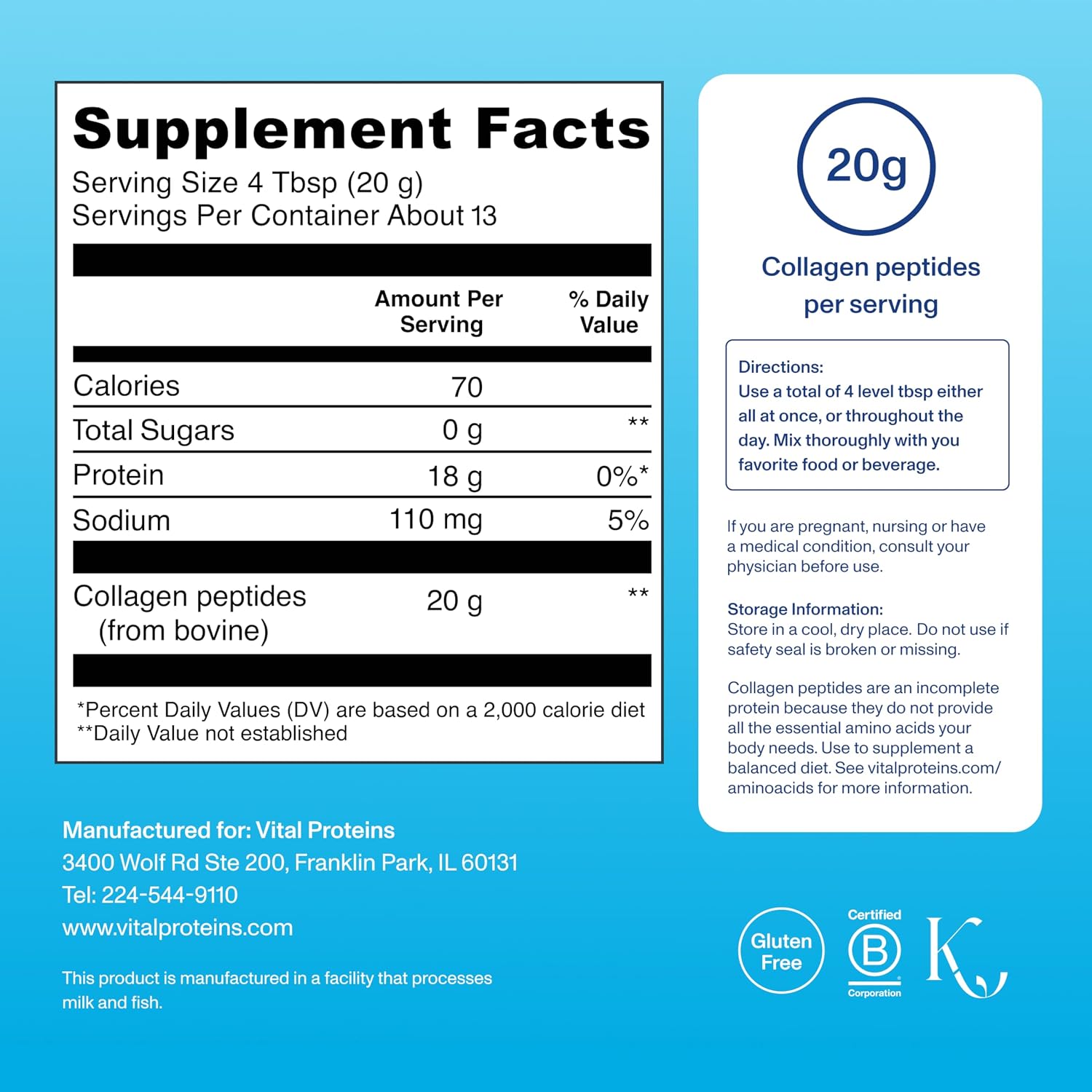 Vital Proteins Collagen Peptides Powder, Unflavored Stick Packs, 20 Count | 10g Hydrolyzed Collagen Peptide Per Packet, Supports Hair Skin & Nails, Travel-Friendly Stick Packs, 20 Servings