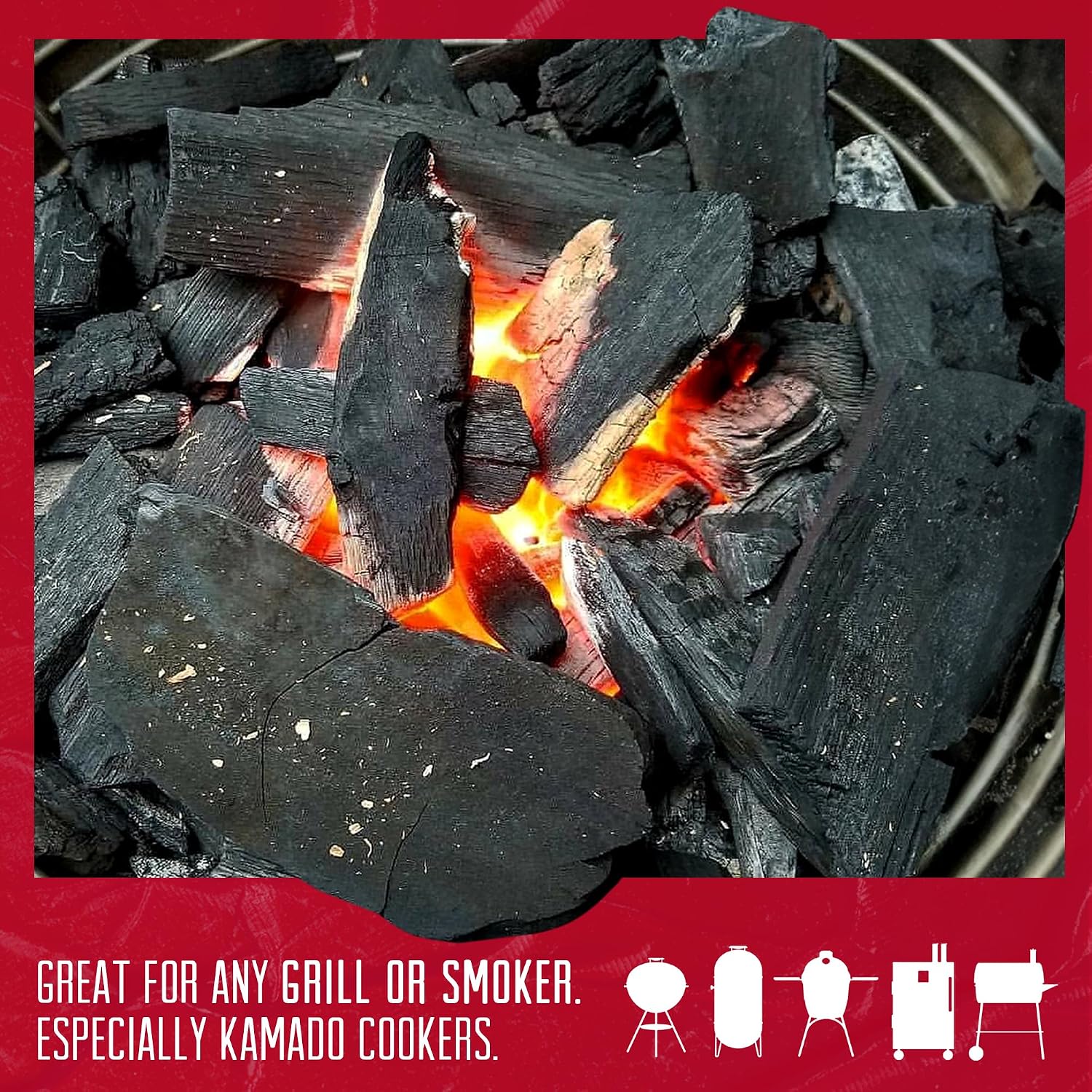 Rockwood Natural Lump Charcoal – Hardwood Lump Charcoal - 20 lbs, 1 Pack | Hardwood Lump Charcoal with Blend of Oak, Hickory & Cherry - Clean Burn, High Heat Grilling & Smoking - For Kettle & Kamado