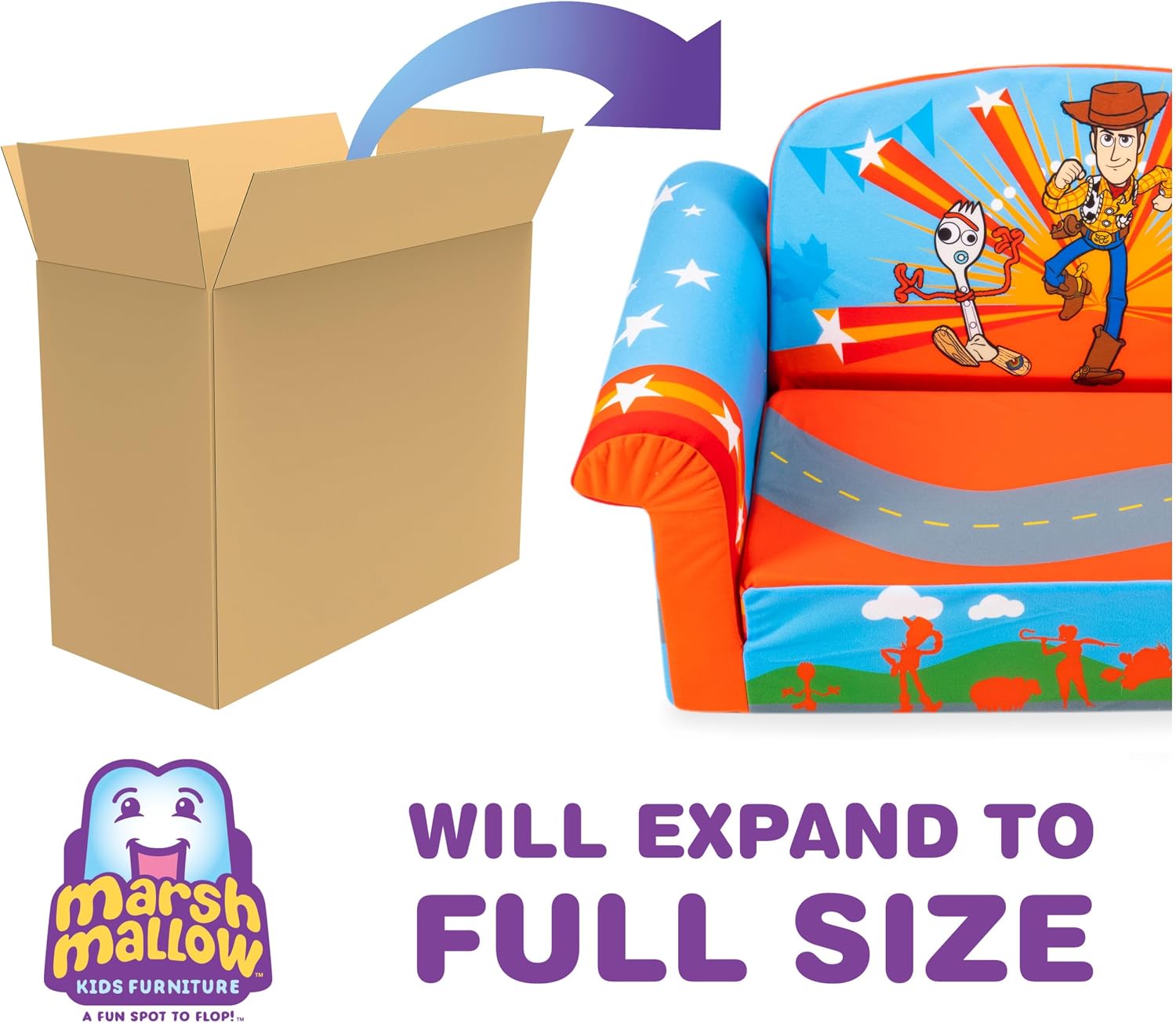 Marshmallow Furniture, Children's 2 in 1 Flip Open Foam Sofa, Minnie Mouse, by Spin Master | Pullout Foam Sleeper for Folding Lounging, Sitting, and Napping for Toddlers & Kids, Bedroom and Playroom Use