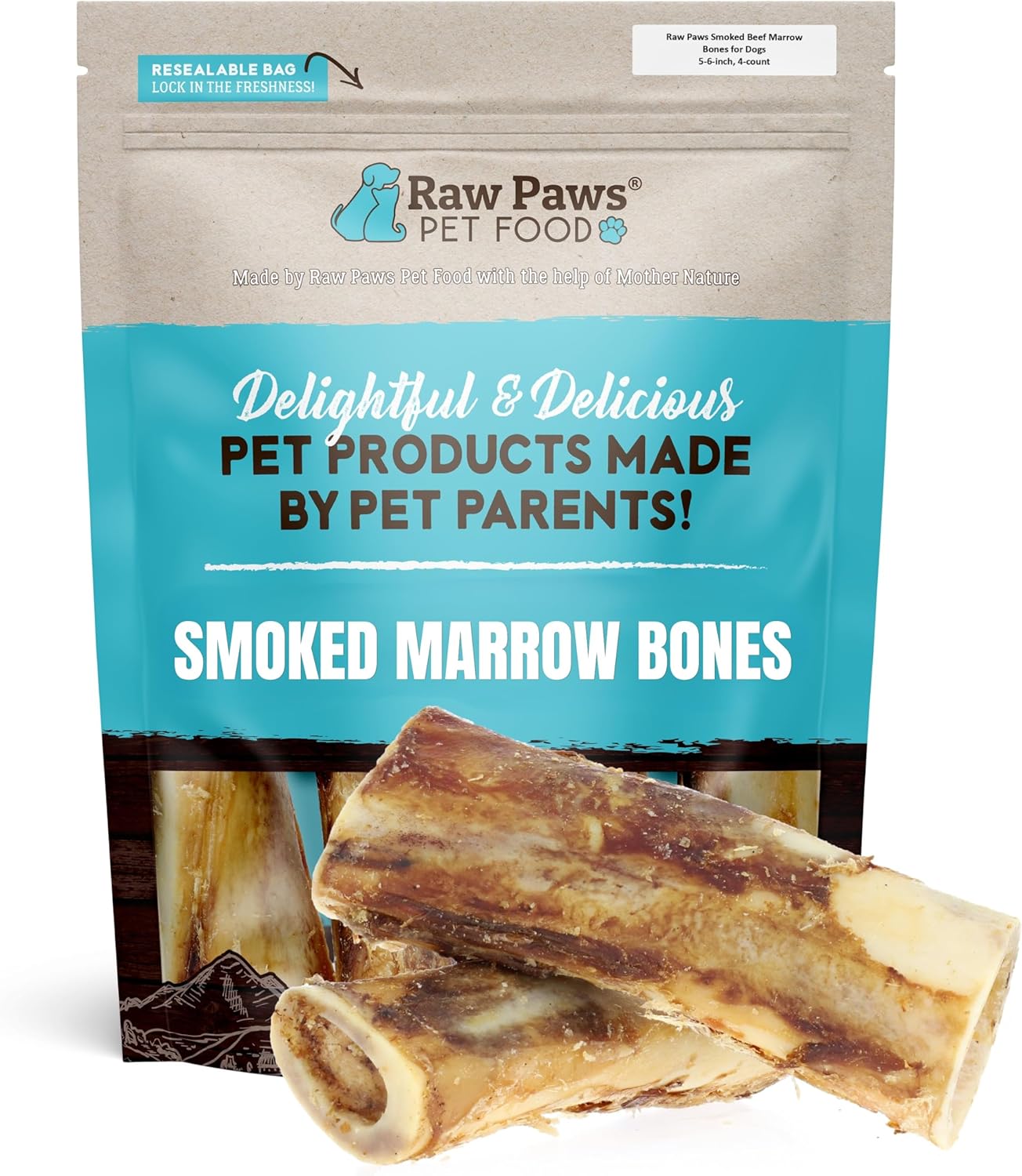Raw Paws Smoked Beef Marrow Bones for Dogs, 5-6-Inch (4-Count) - Dog Chews