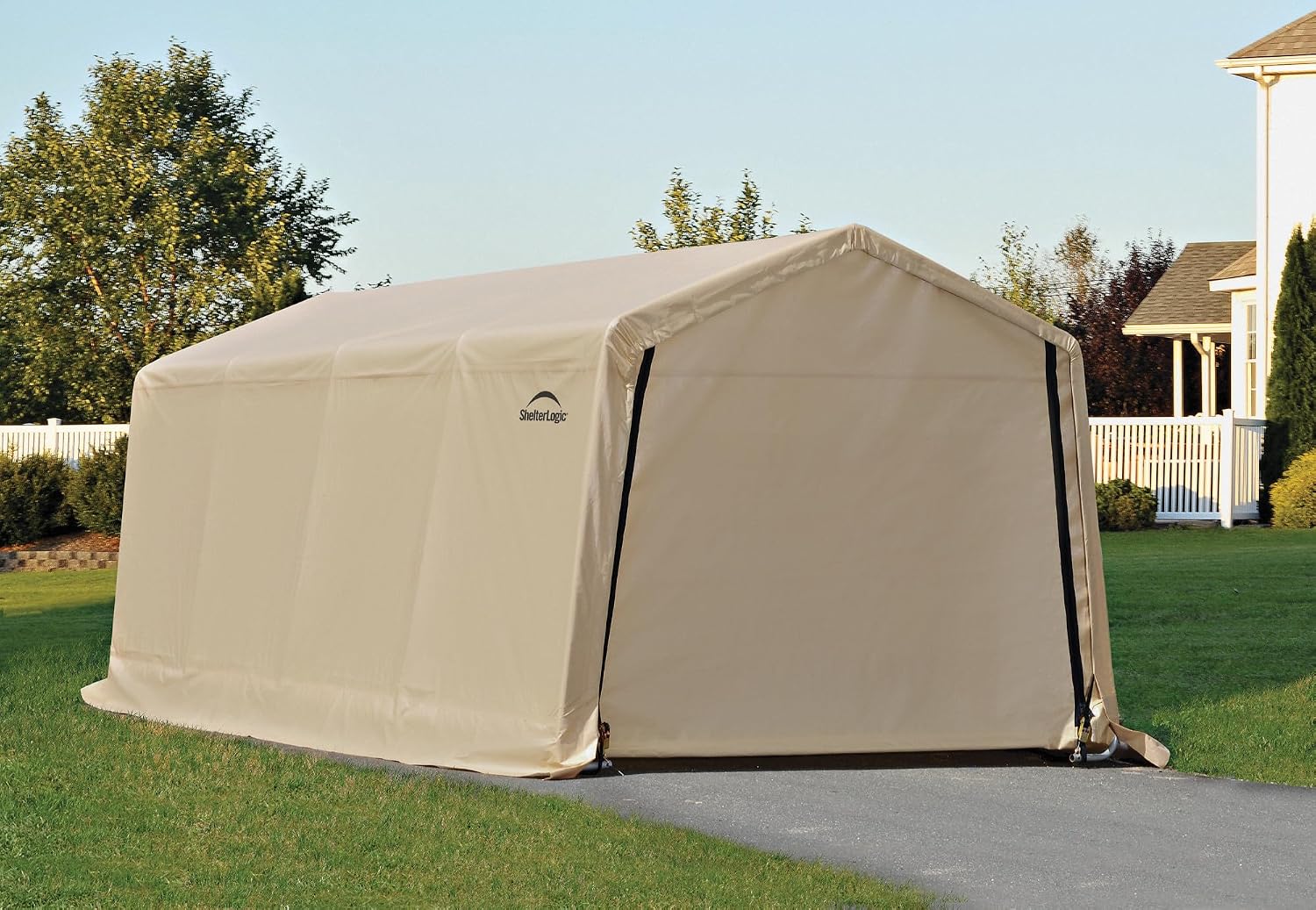 ShelterLogic Peak Style Roof Instant Garage Carport Car Canopy with Steel Frame and Waterproof UV-Treated Cover