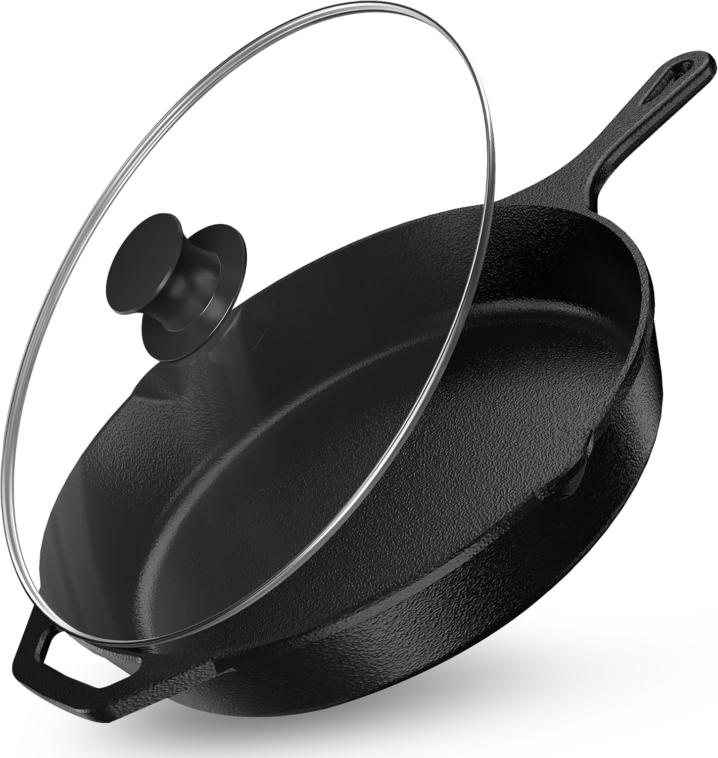 Utopia Kitchen Cast Iron Skillet 12 Inch with Lid Chefs Frying Pan Black | Chefs Pan, Pre Seasoned Skiller, Indoor and Outdoor Use, Grill Safe Cookware, Even Heat Distribution, Durable