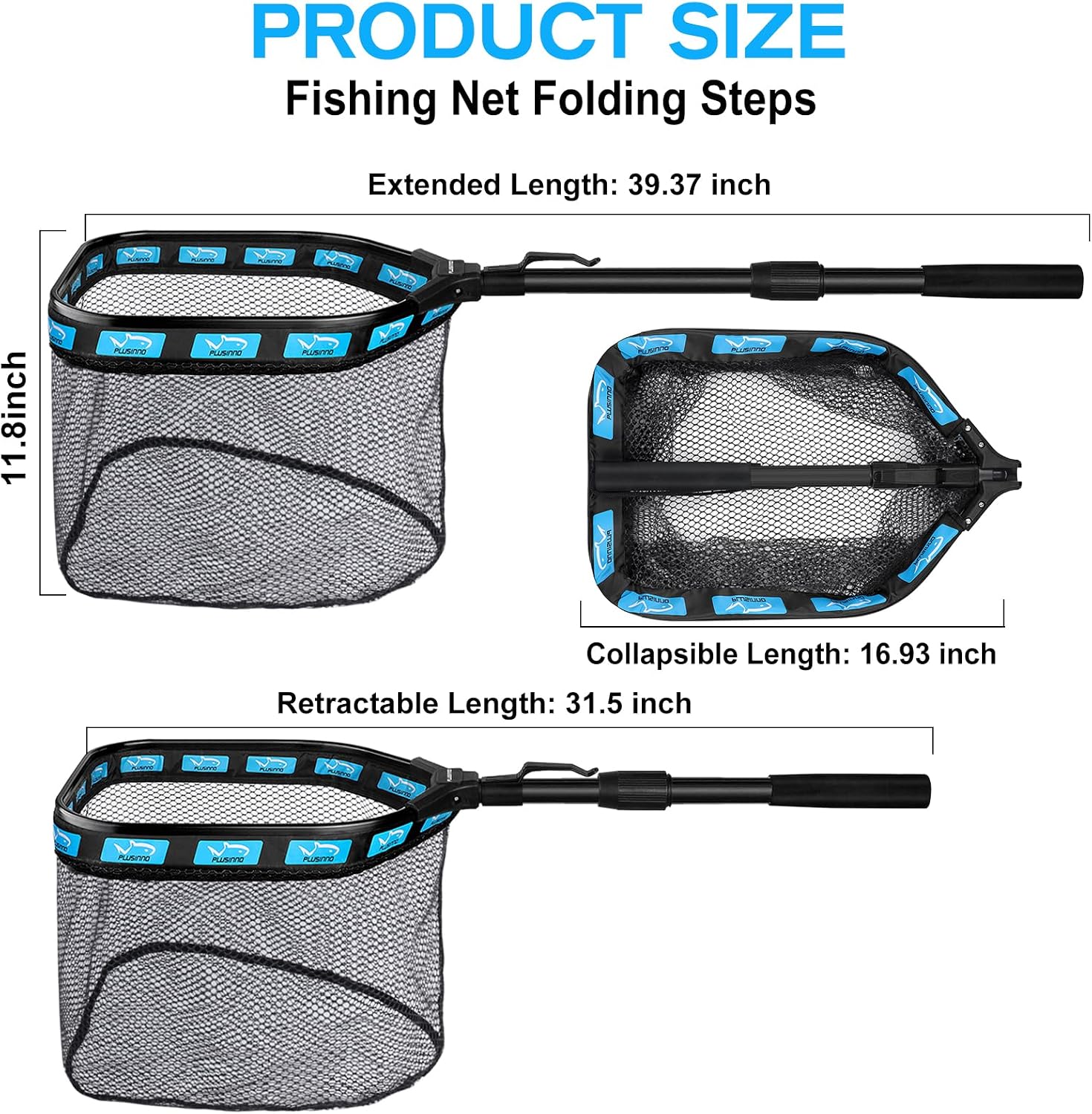 PLUSINNO Floating Fishing Net for Steelhead, Salmon, Fly, Kayak, Catfish, Bass, Trout Fishing
