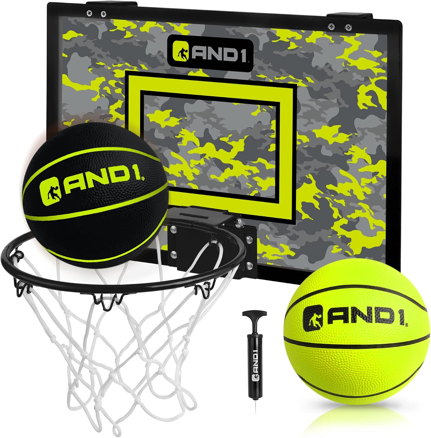 AND1 Over the Door Mini Basketball Hoop: 18x12 Shatterproof Backboard, 2 Mini Basketballs