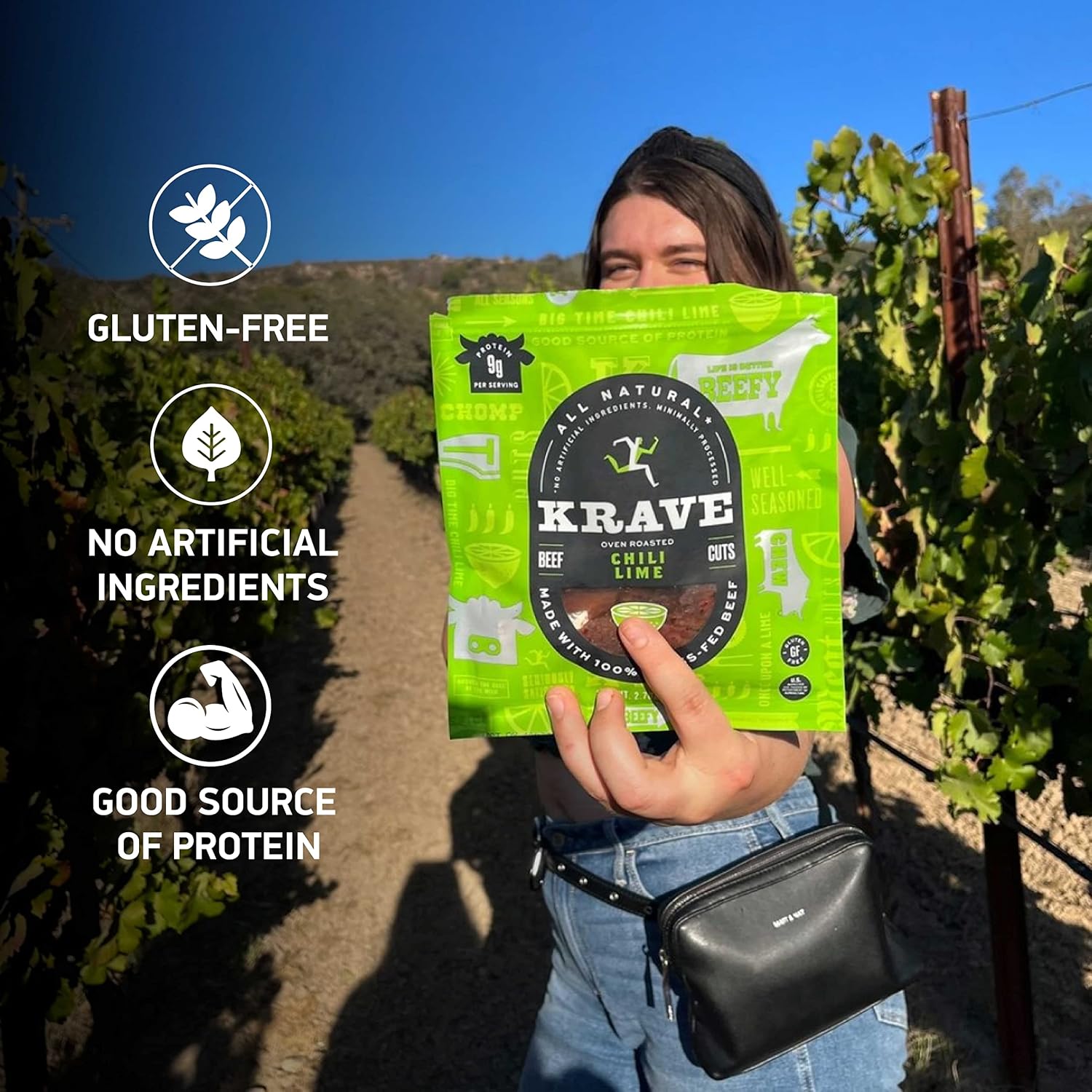 KRAVE All Natural Pork Jerky, Black Cherry BBQ - Protein Packed Snacks Roasted for Maximum Flavor - Premium Tender Meat Cuts - Gluten Free - 2.7 Ounce