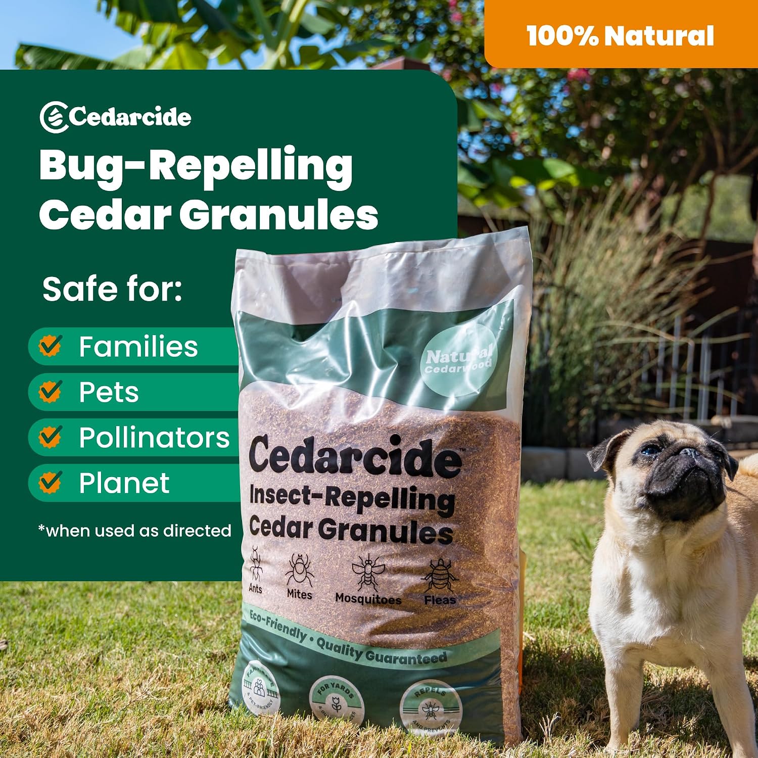 Cedarwood Lawn Patio Granules | Repels Mosquitoes, Ants, Spiders & Chiggers | Smells Great, Easy to Use | 1 Bag (8 Lbs)