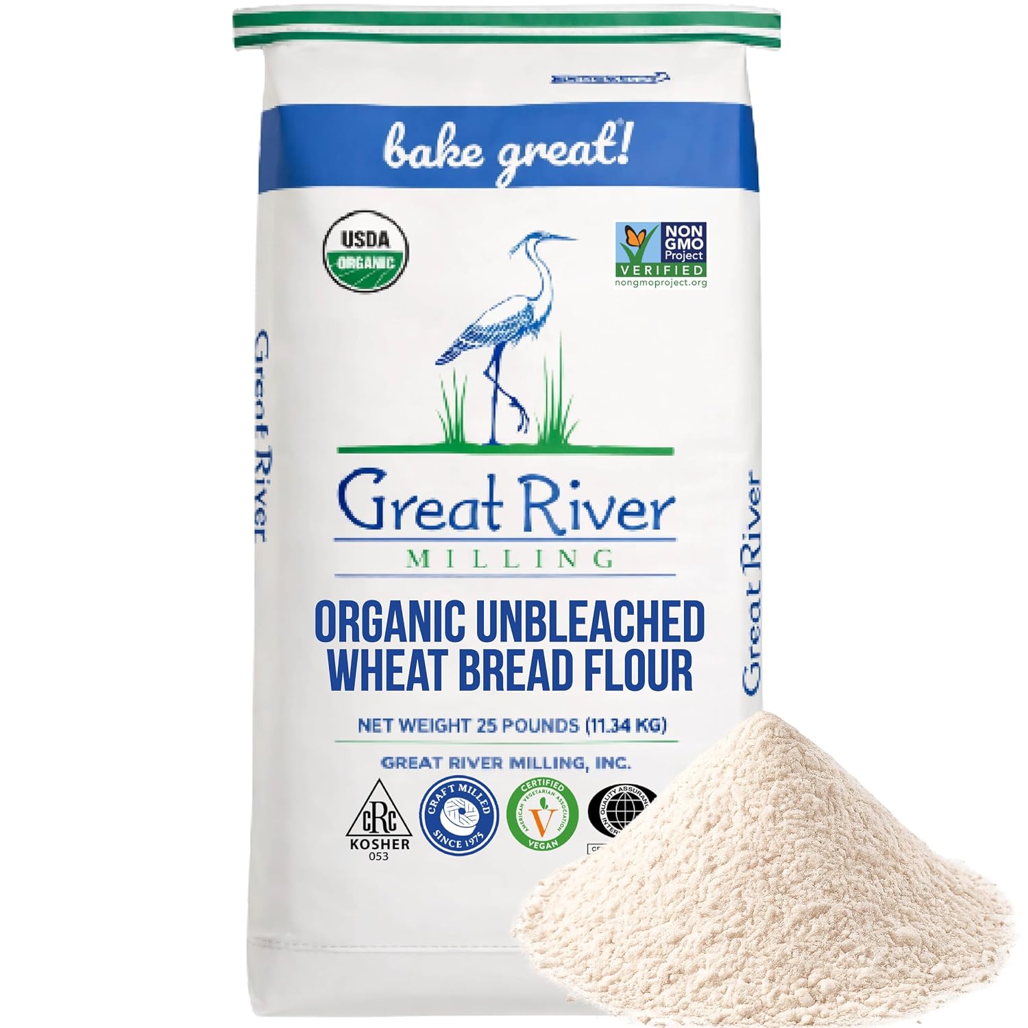Great River Milling Organic Bread Flour, Unbleached, 25 lb