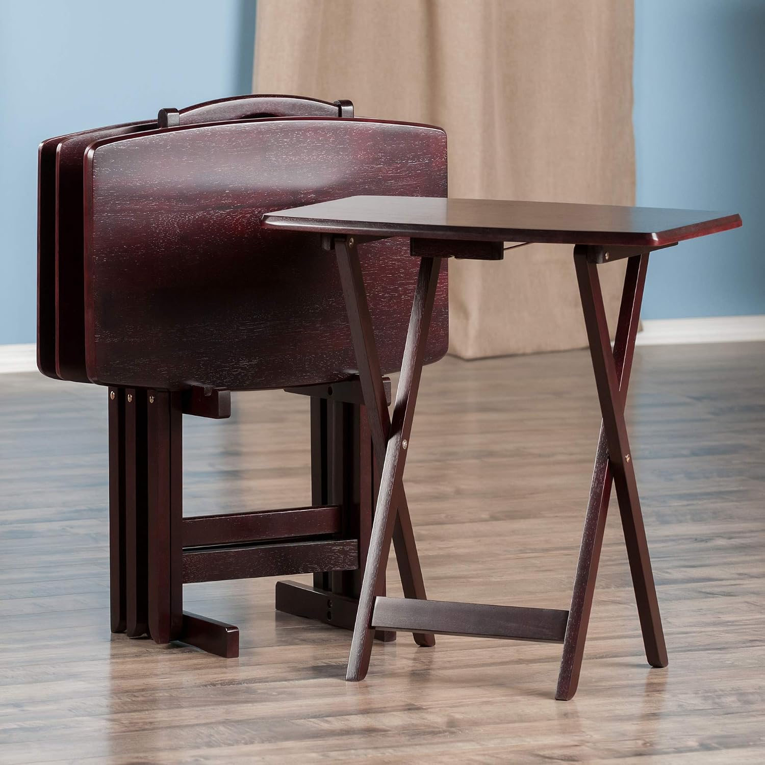 Winsome Darryl Set of 4 Oversized Foldable Tables, Walnut, 26" | Easy to Store Portable Fold Up Table Set for Kitchen, Living Room TV Dining, Crafts, Puzzles, Work From Home