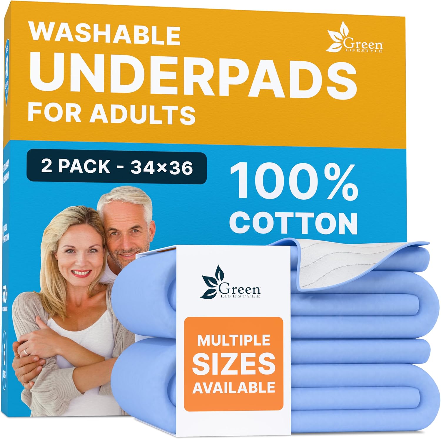 GREEN LIFESTYLE Washable Underpads - Large Pads for use as Incontinence Bed Pads, Reusable Pet Pads, Great for Dogs, Cats, Bunny