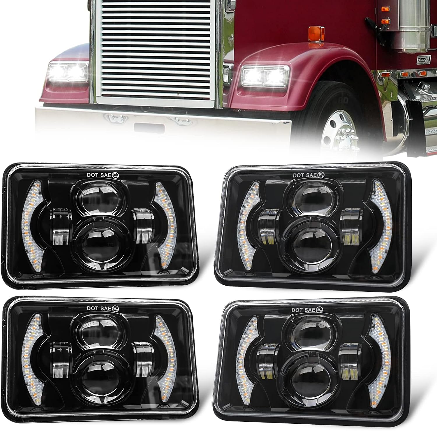 CO LIGHT 2PCS 7x6 5x7 LED Headlights, Angel Eyes Cool Halo, White & Amber DRL with Turn Signal