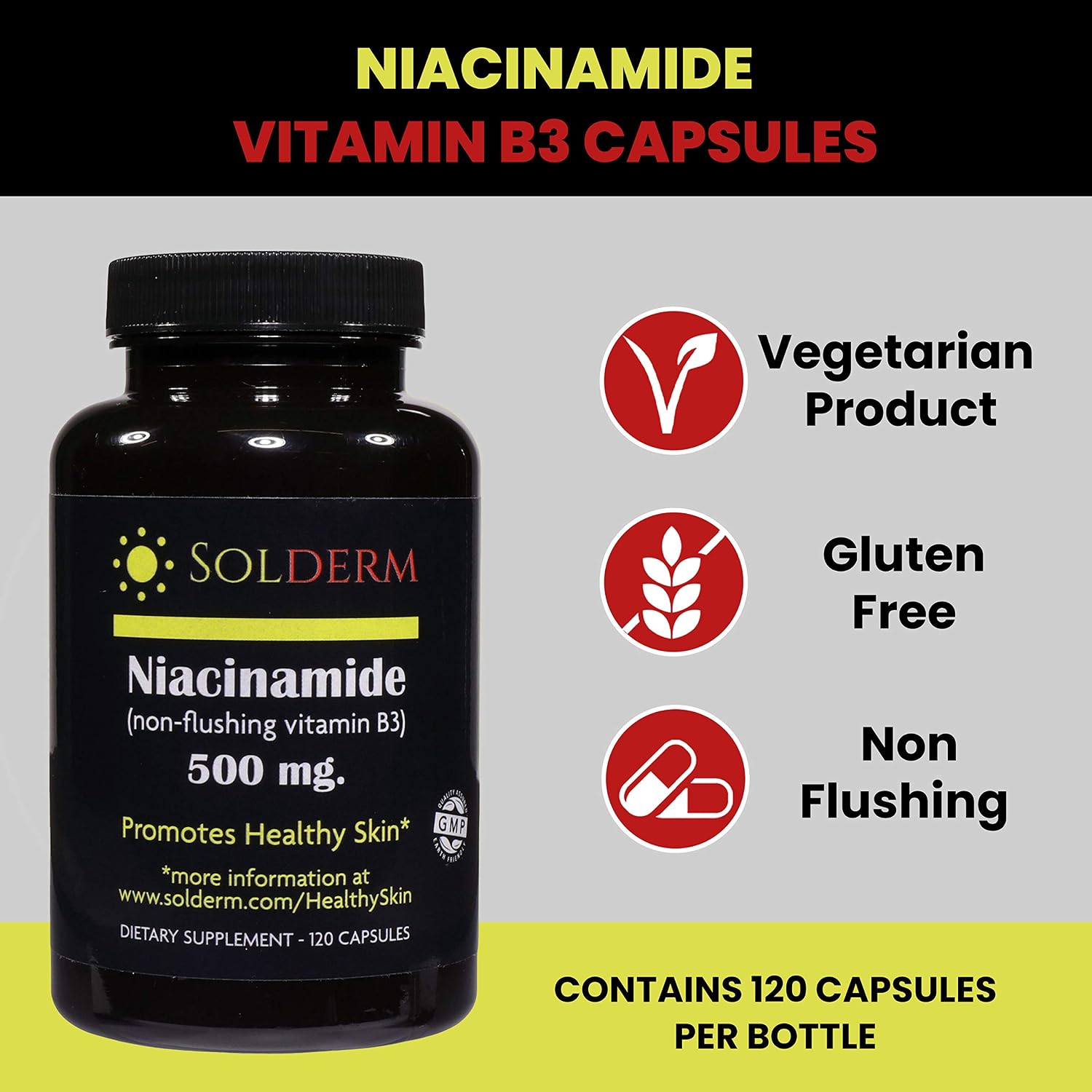 Niacinamide Non-Flushing Vitamin B3 Supplement | Vegetarian and Gluten-Free Vitamin Niacinamide Tablets with Vegetable Cellulose Casings | Promotes