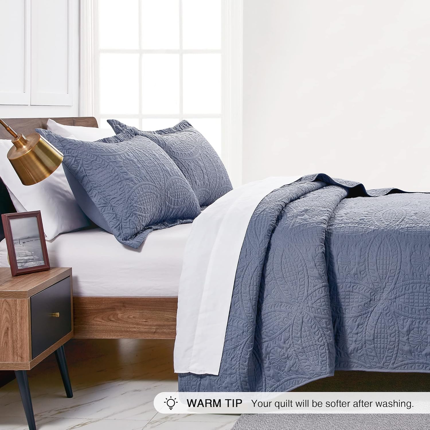 Love's cabin Quilts for Queen Bed Blue Bedspreads - Soft Bed Summer Lightweight Bedspread Comforter - Modern Style Coin Pattern Coverlet for All