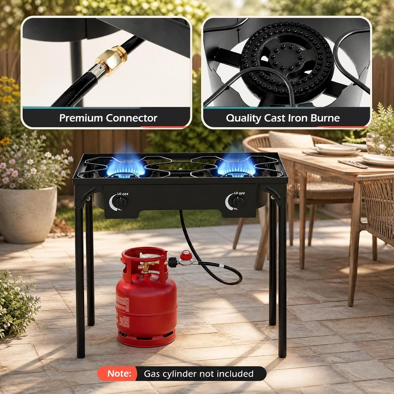 Goplus Outdoor Camping Stove, Dual Burner Propane Gas Cooker