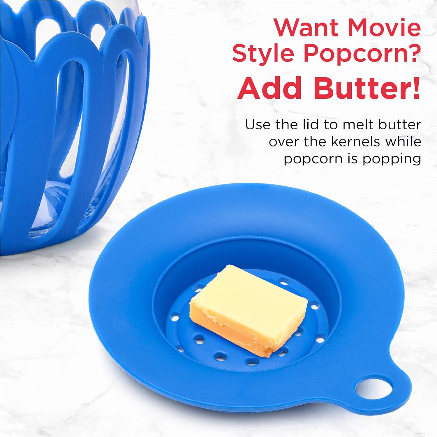 Ecolution Patented Micro-Pop Microwave Popcorn Popper with Temperature Safe Glass, 3-in-1 Lid Measures Kernels and Melts Butter, Made Without BPA, Dishwasher Safe, 3-Quart, Red