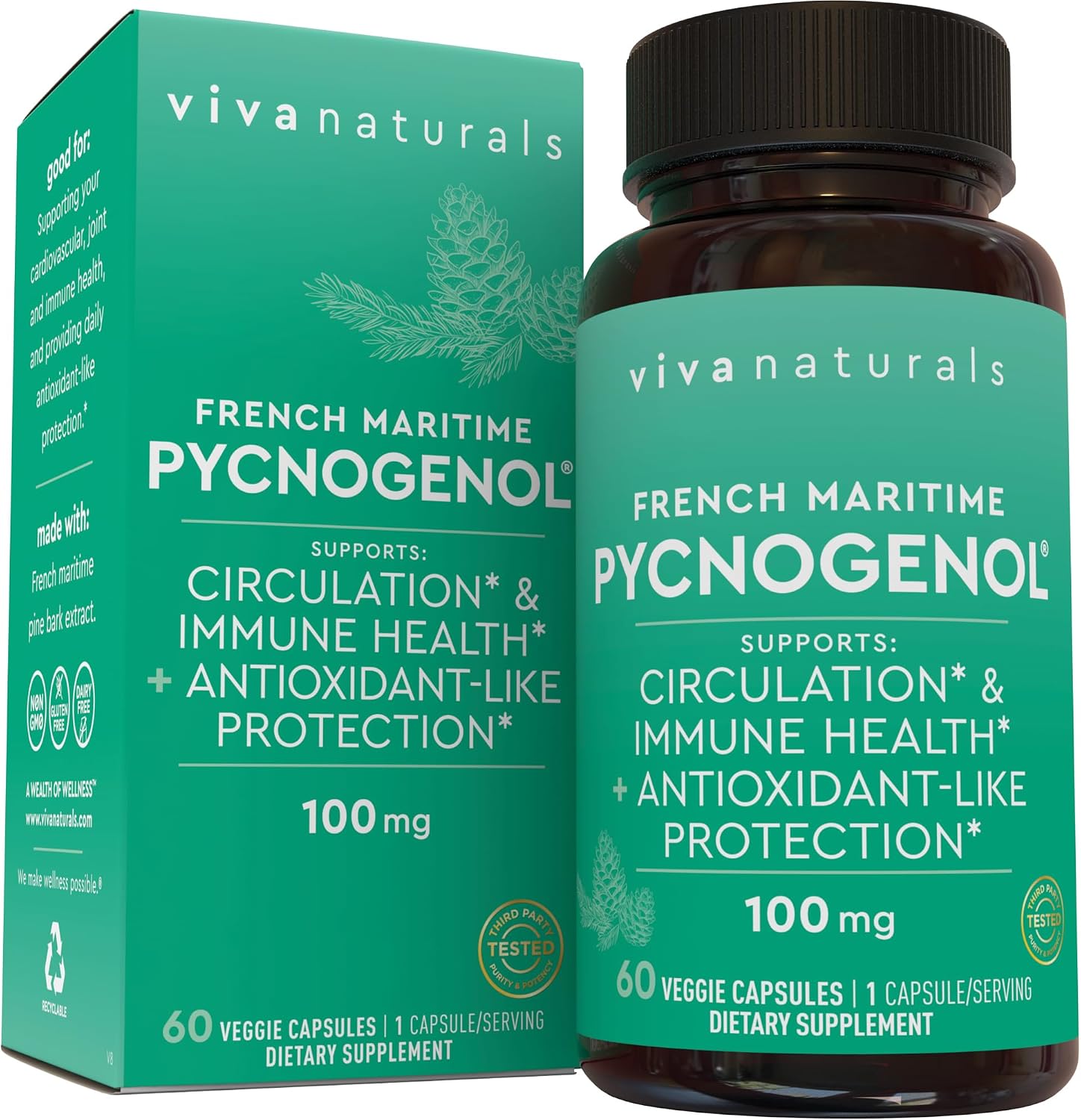 Viva Naturals Pycnogenol - 100mg French Maritime Pine Bark Extract – Supports Circulation, Antioxidant-Like Activity