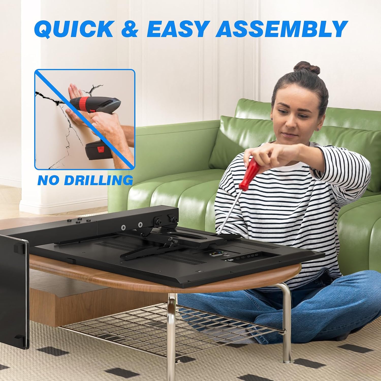Rfiver Universal TV Stand for 32-75 inch TVs, Support Swivel and Tilt | Height Adjustable, Tempered Glass Base, Holds 110lbs, Max VESA 400x400mm, Ideal for Bedroom & Living Room