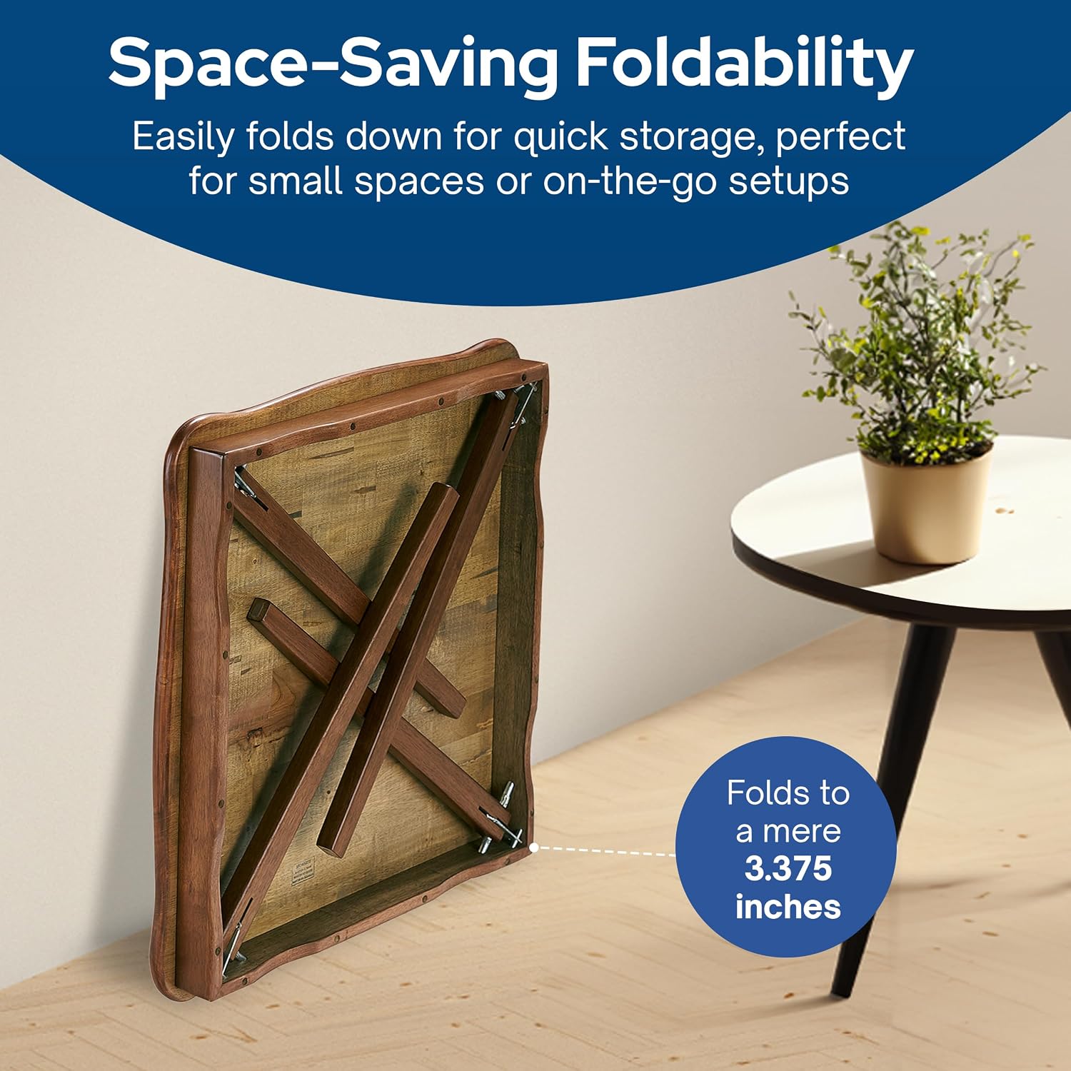 Stakmore Stylish Durable Versatile Square Folding Table, Cherry | Solid Wood Scalloped Edge Compact Traditional Card Table for Home Use
