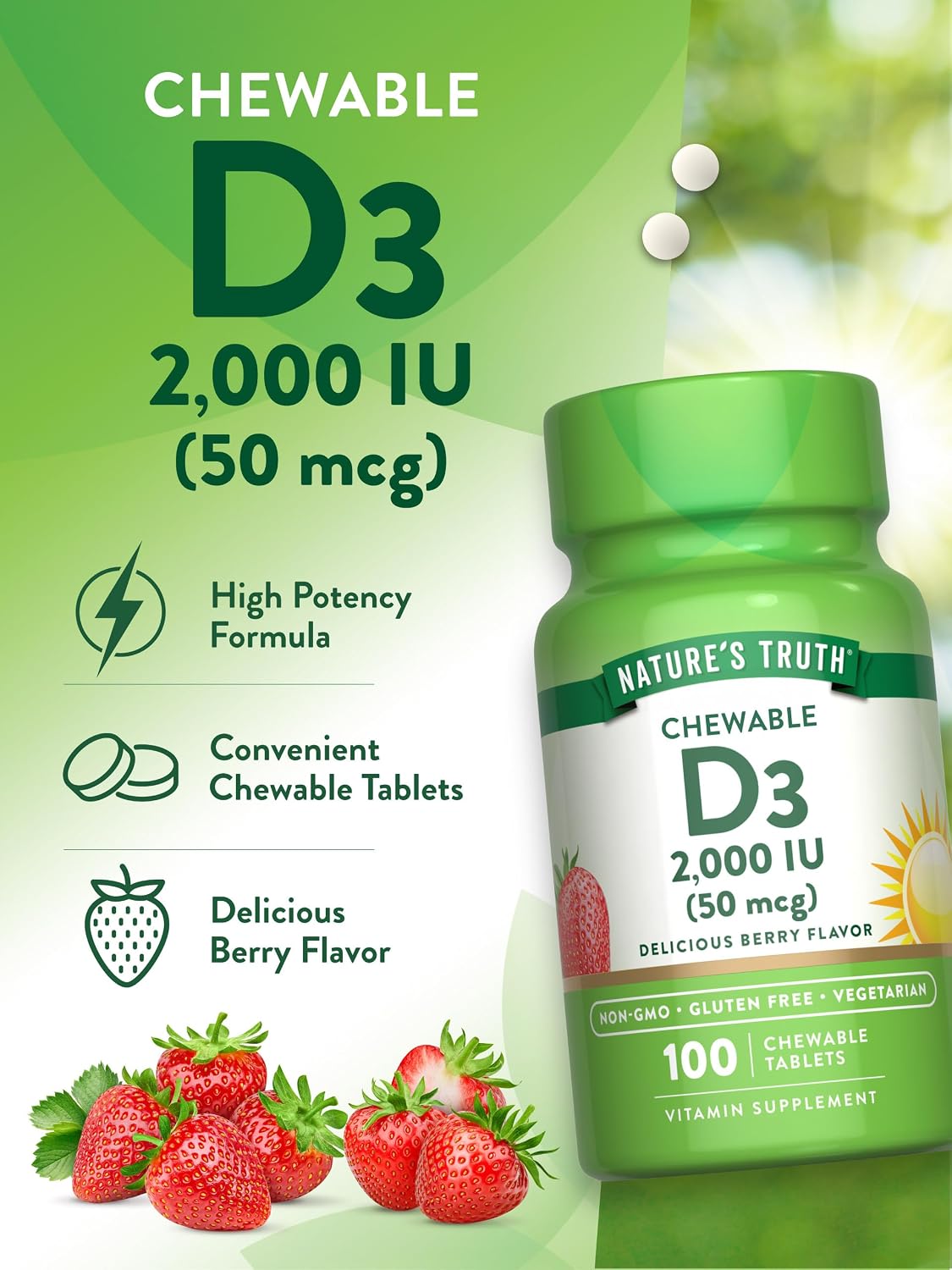 Nature's Truth Chewable Vitamin D3 | 2,000 IU | 100 Tablets