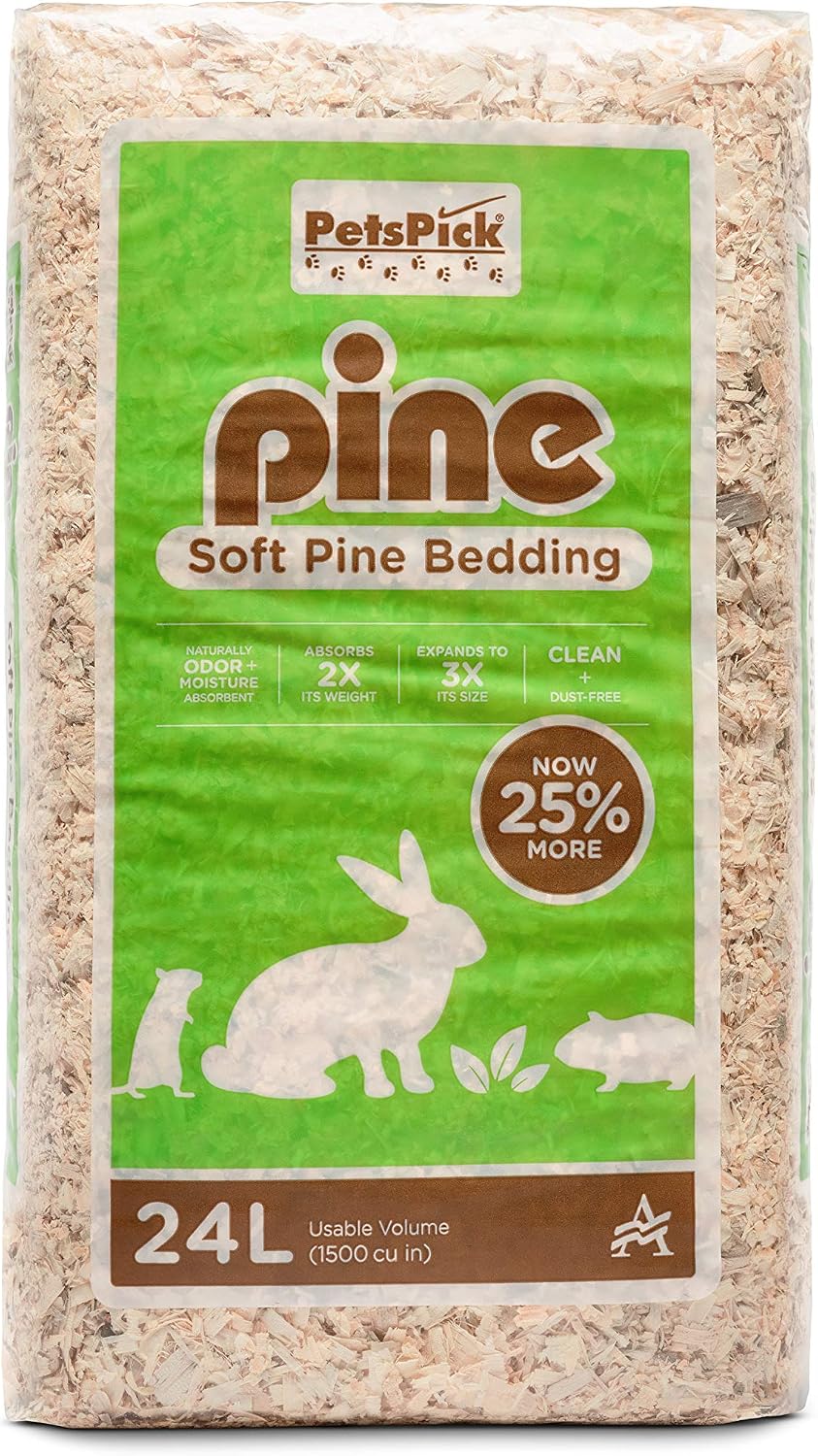 PETSPICK Pine Wood Bedding for Small Pets, Cages and Animal Habitats, 141 L | Pine bedding is sized for small pets and animal habitats; 141 L package supports cage and enclosure maintenance.