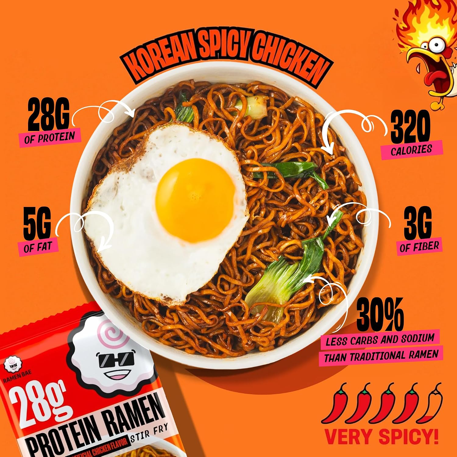 Ramen Bae Original Stir Fry Protein Noodles - 28g Protein, Garlic Soy | Air Dried Not Fried, Plant Based, Vegan Protein Noodles - Lower Carb & Fat - Savory & Bold with Hint of Spice (Pack of 6)