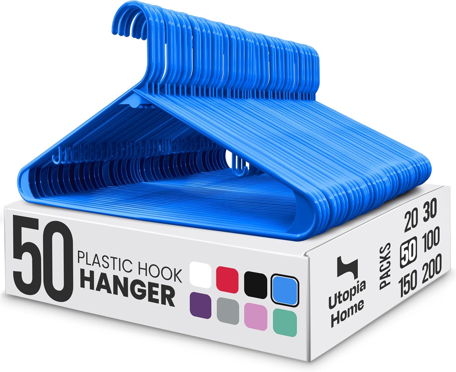 Utopia Home Plastic Hangers 50 Pack – Built-in Strap Hooks Black