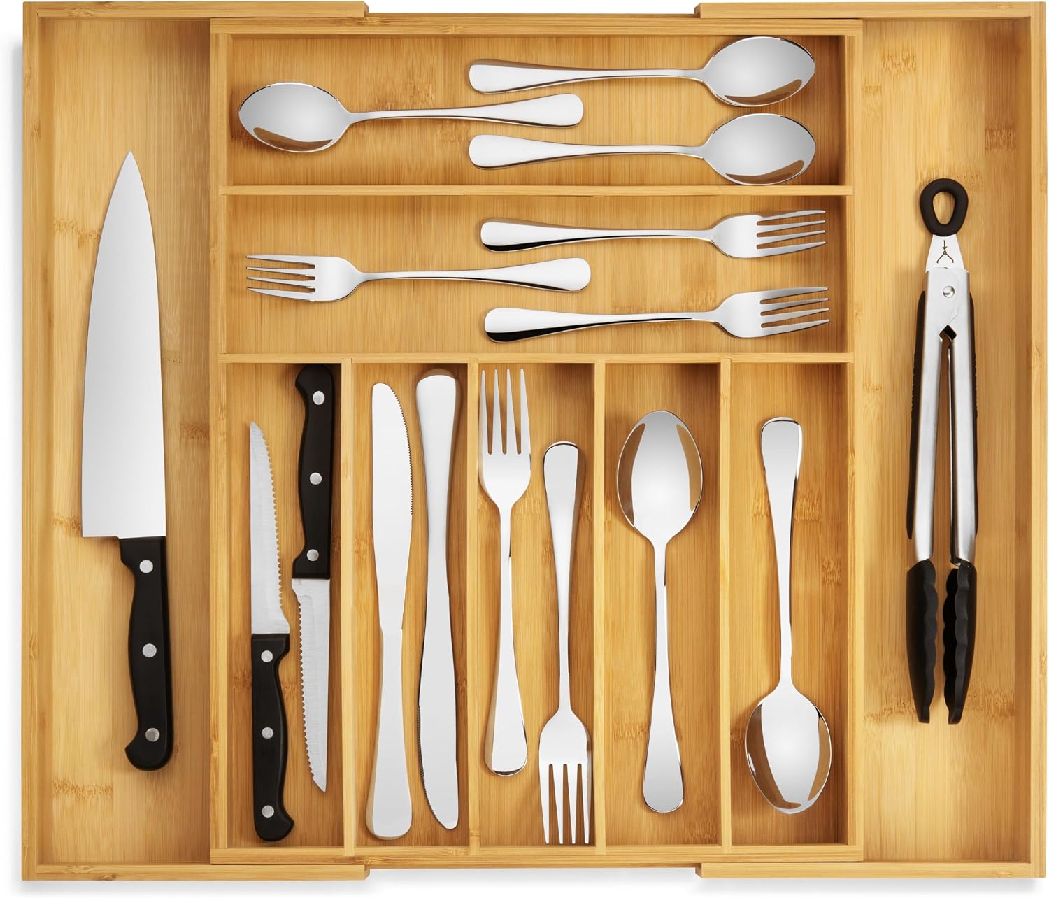Purawood Kitchen Drawer Organizer - Expandable Utensil Drawer Organizer for Kitchen, Cutlery Tray & Silverware Organizer