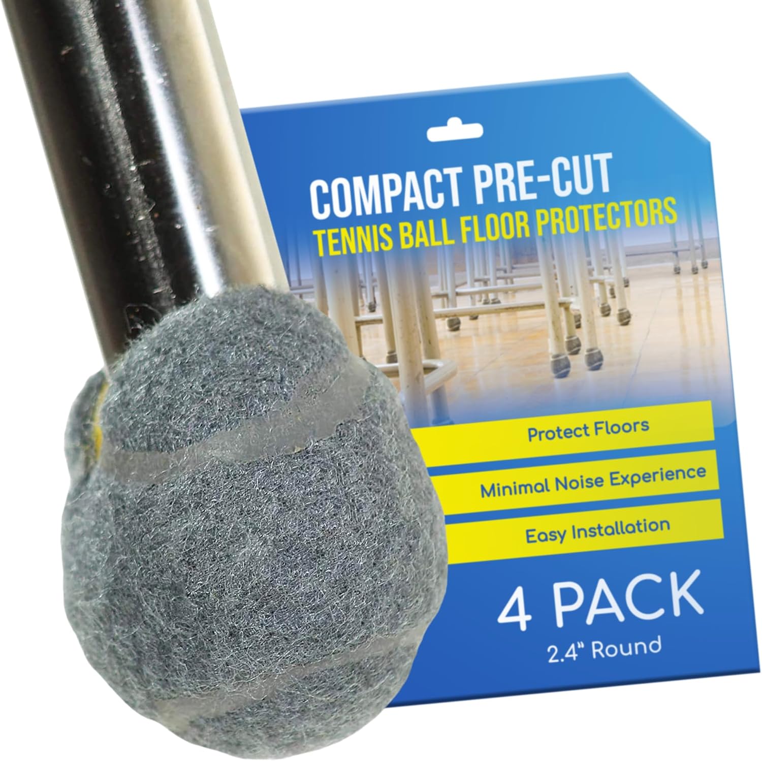 Precut Tennis Balls for Walkers & Chairs – Heavy-Duty Glide Pads for Tables & Desks – Floor Protector Accessory for Mobility Aids – Scratch-Resistant – 2.4 Inch Black, 4 Count