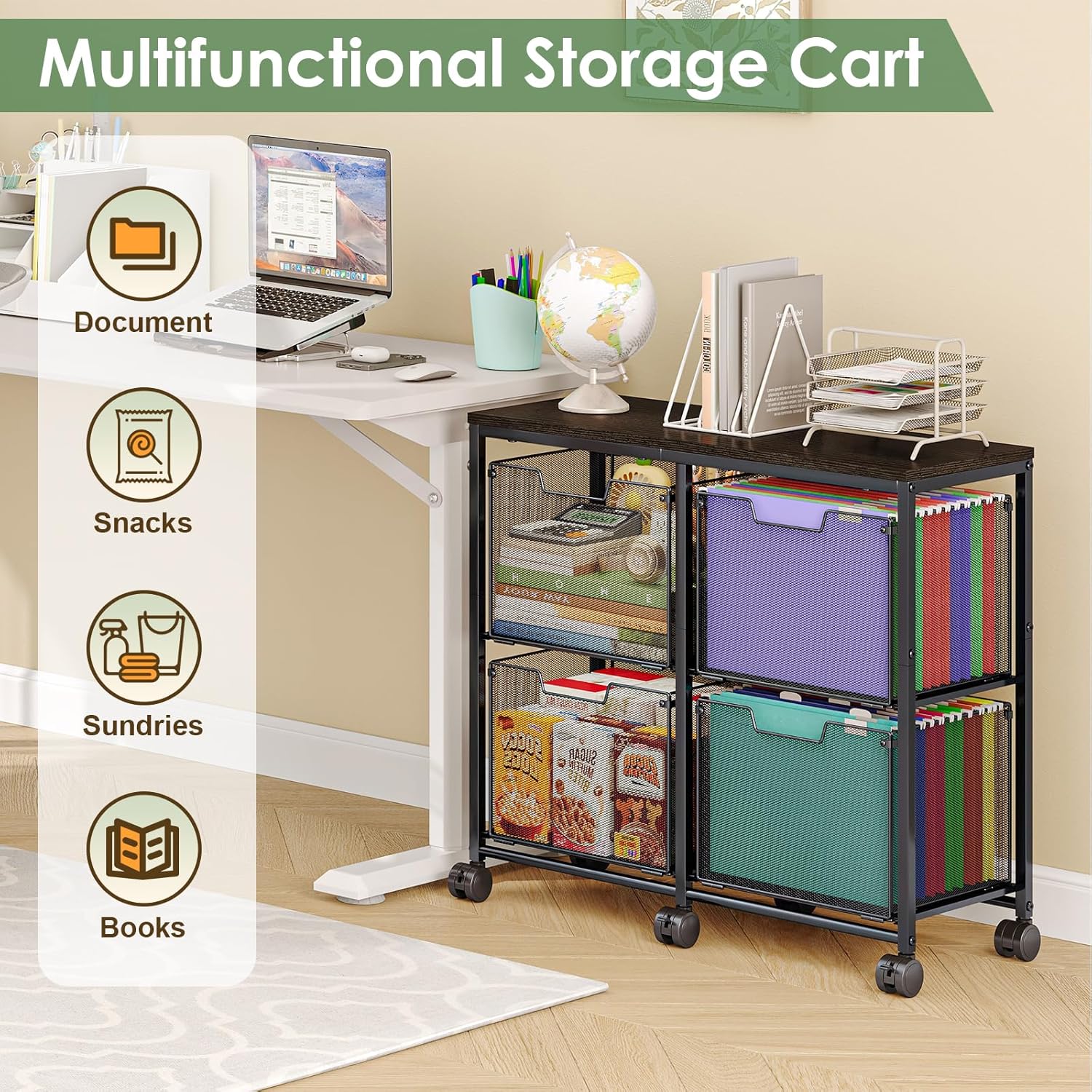 Sbanmao 4 Drawer Lateral File Cabinet, Mobile Filing Cabinet