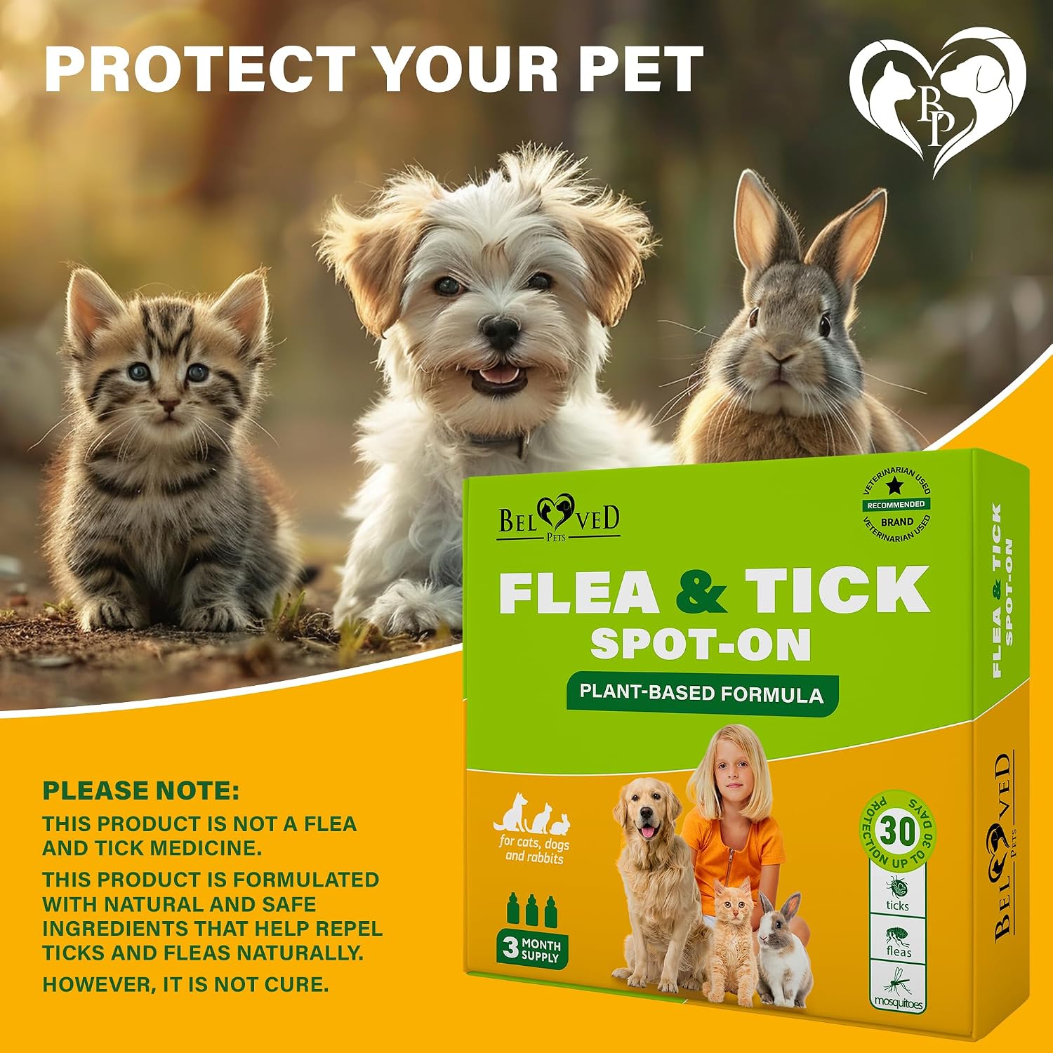Beloved Pets Flea & Tick Spot-On Drops for Dogs and Cats - Topical Drops, 3 Supply Pack