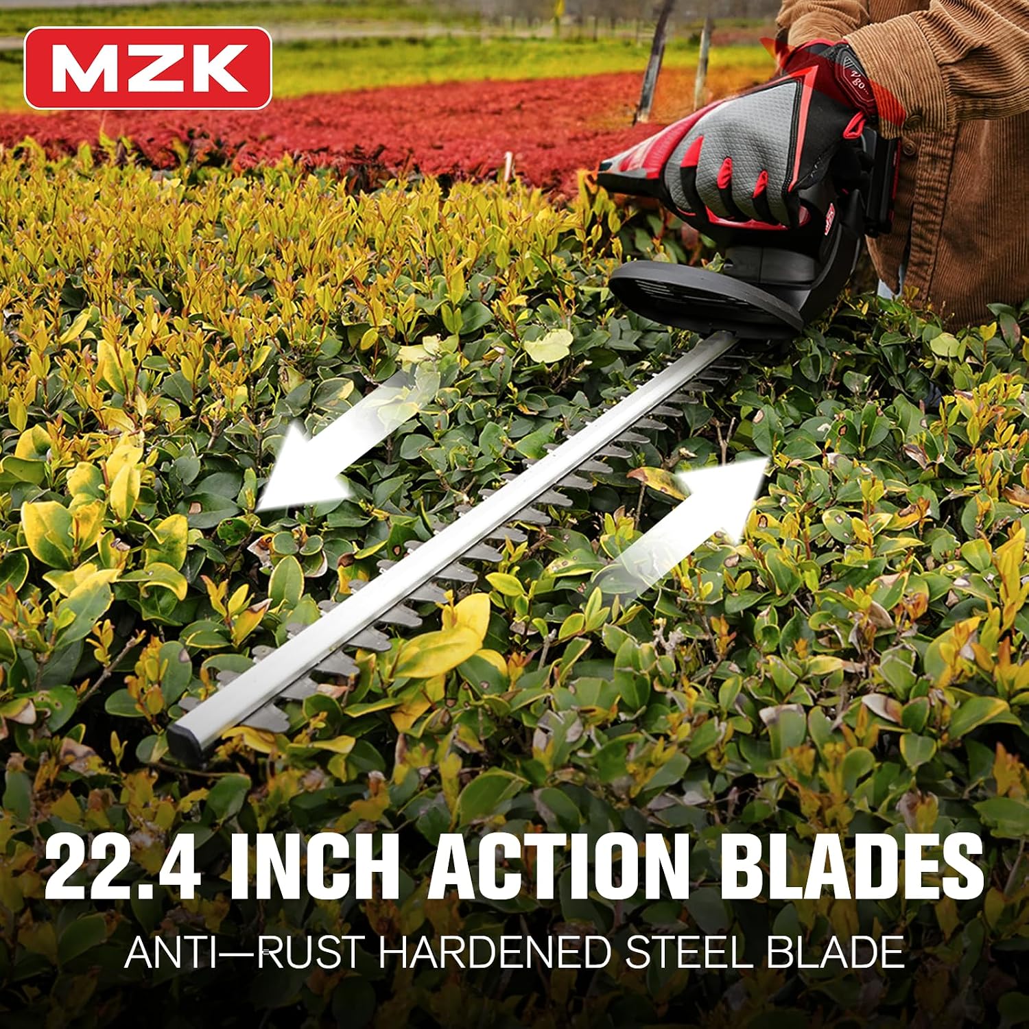 MZK 20V 22-Inch Cordless Hedge Trimmer with 2 x 4Ah Batteries