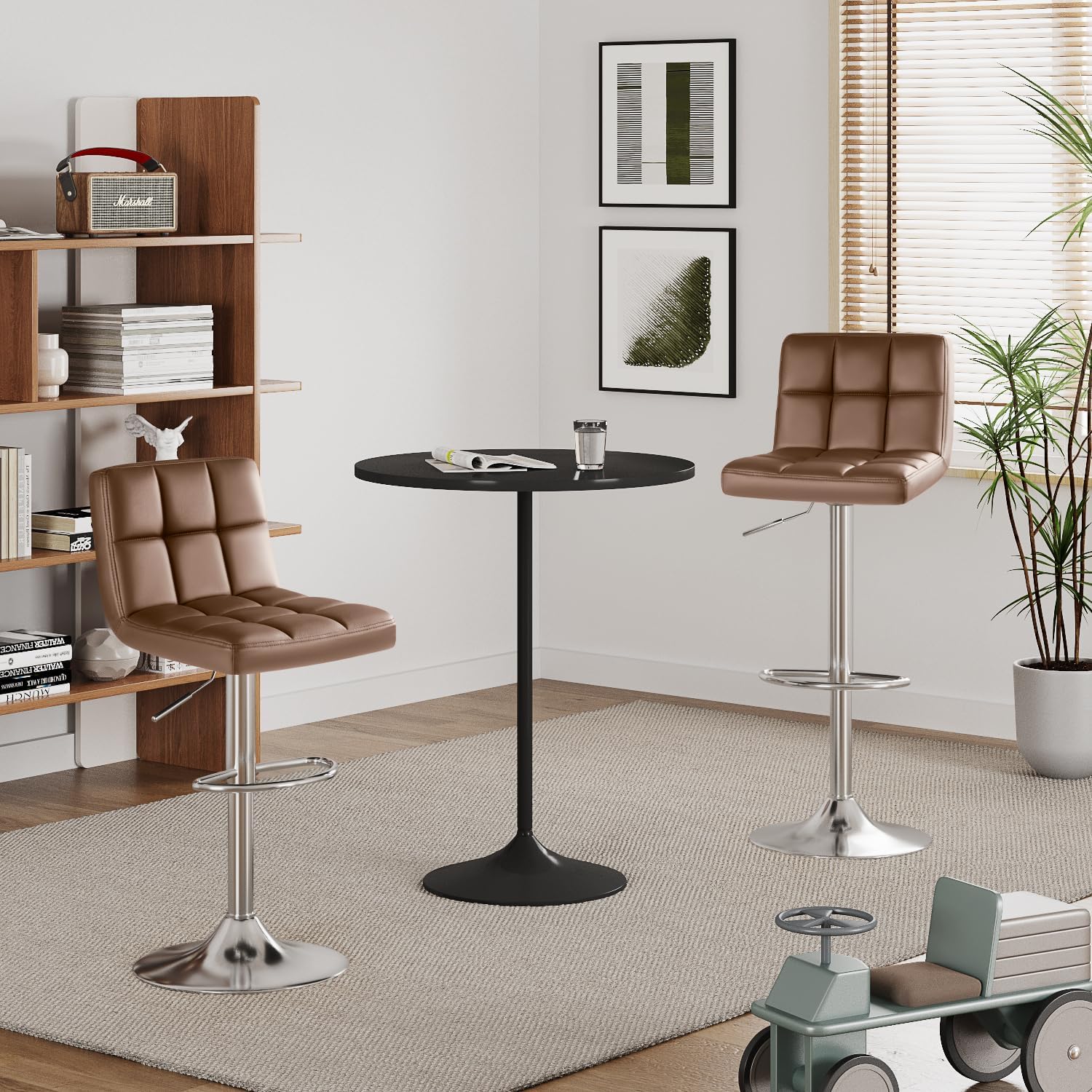 Furmax Bar Stools Modern Pu Leather Swivel Adjustable Hydraulic Bar Stool Square Counter Height Stool Set of 2 (White)