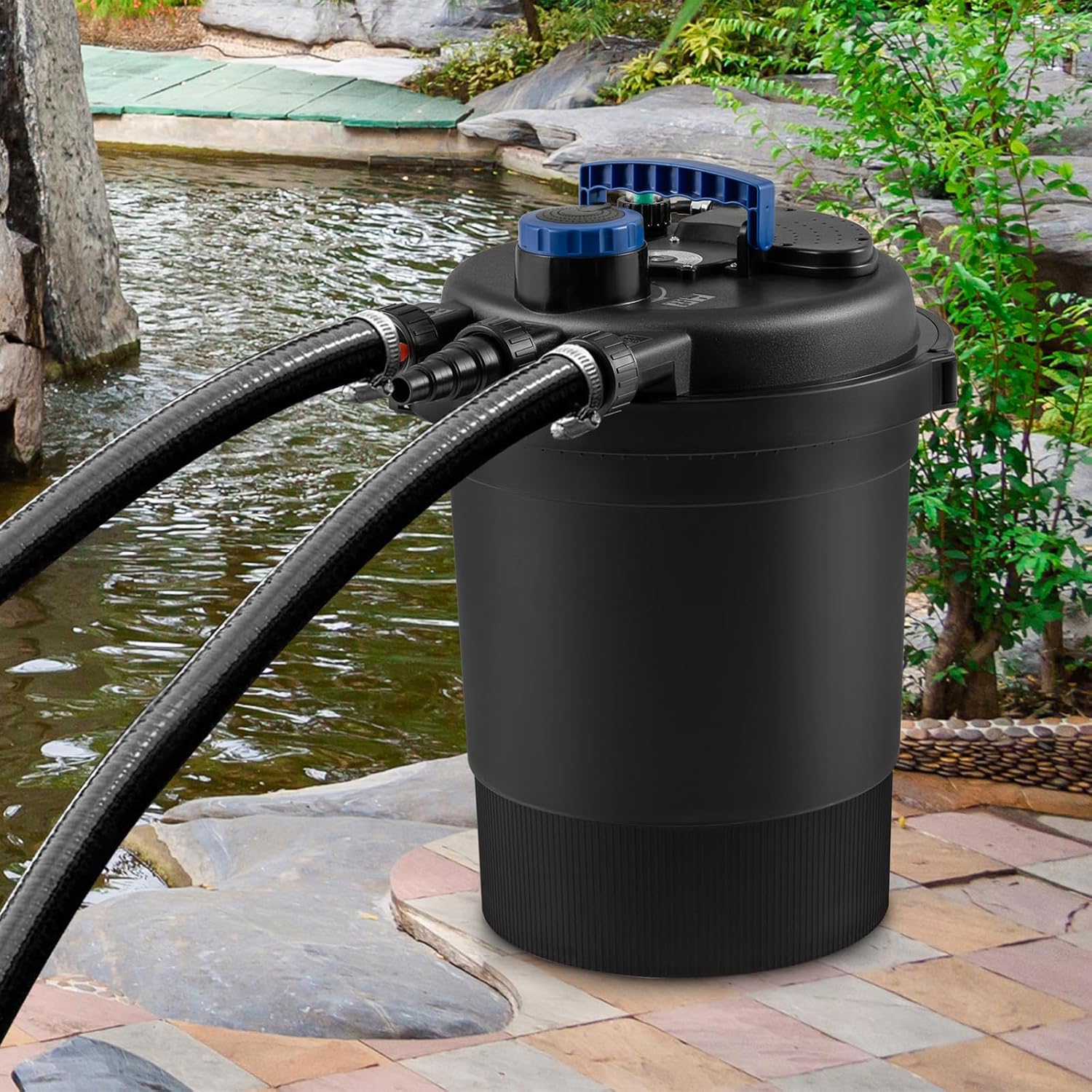 HAPPYGRILL 2642 GPH Pond Filter with 13W UV-C Light & Bio Balls, 4 Adapters