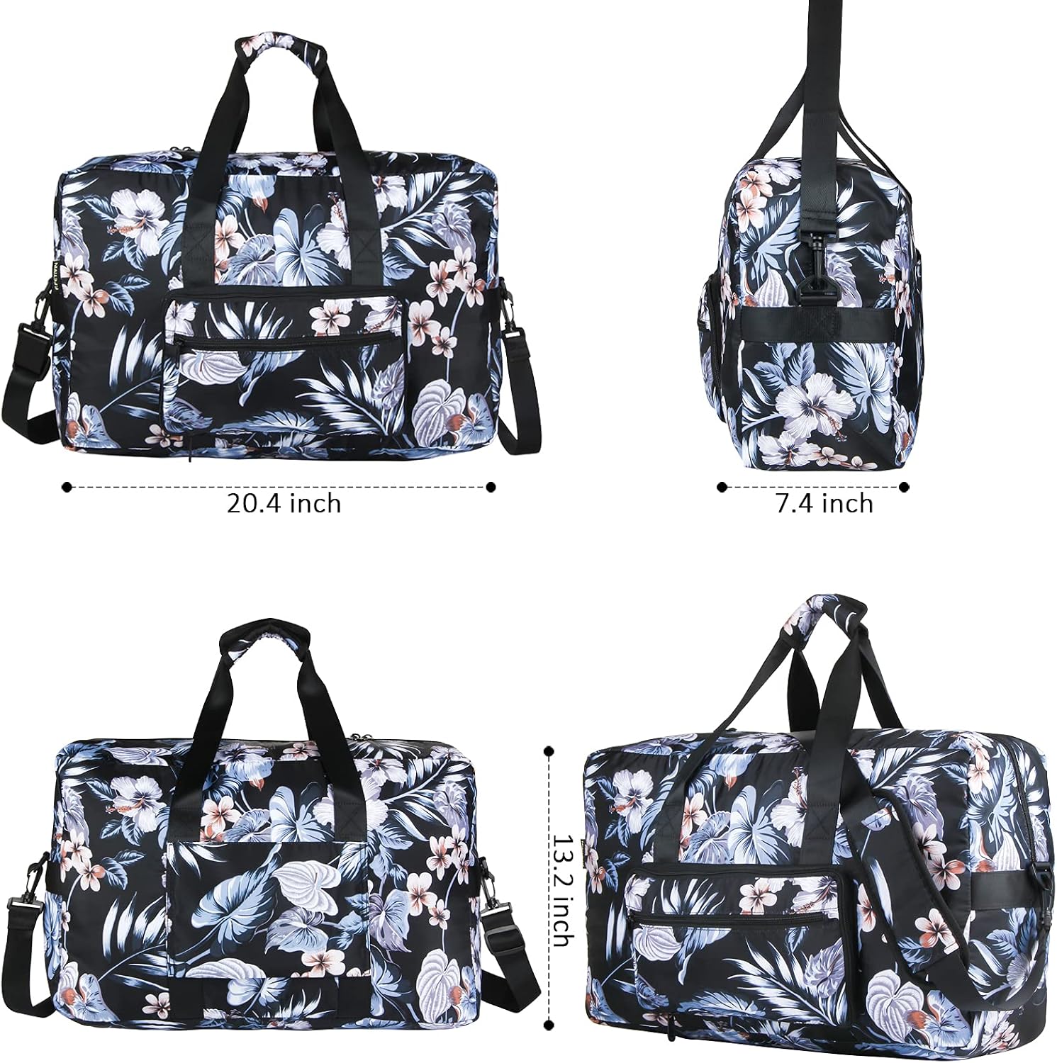 Travel Foldable Waterproof Duffel Bag - Lightweight Carry on Luggage Tote Duffel Bag(Black Floral)