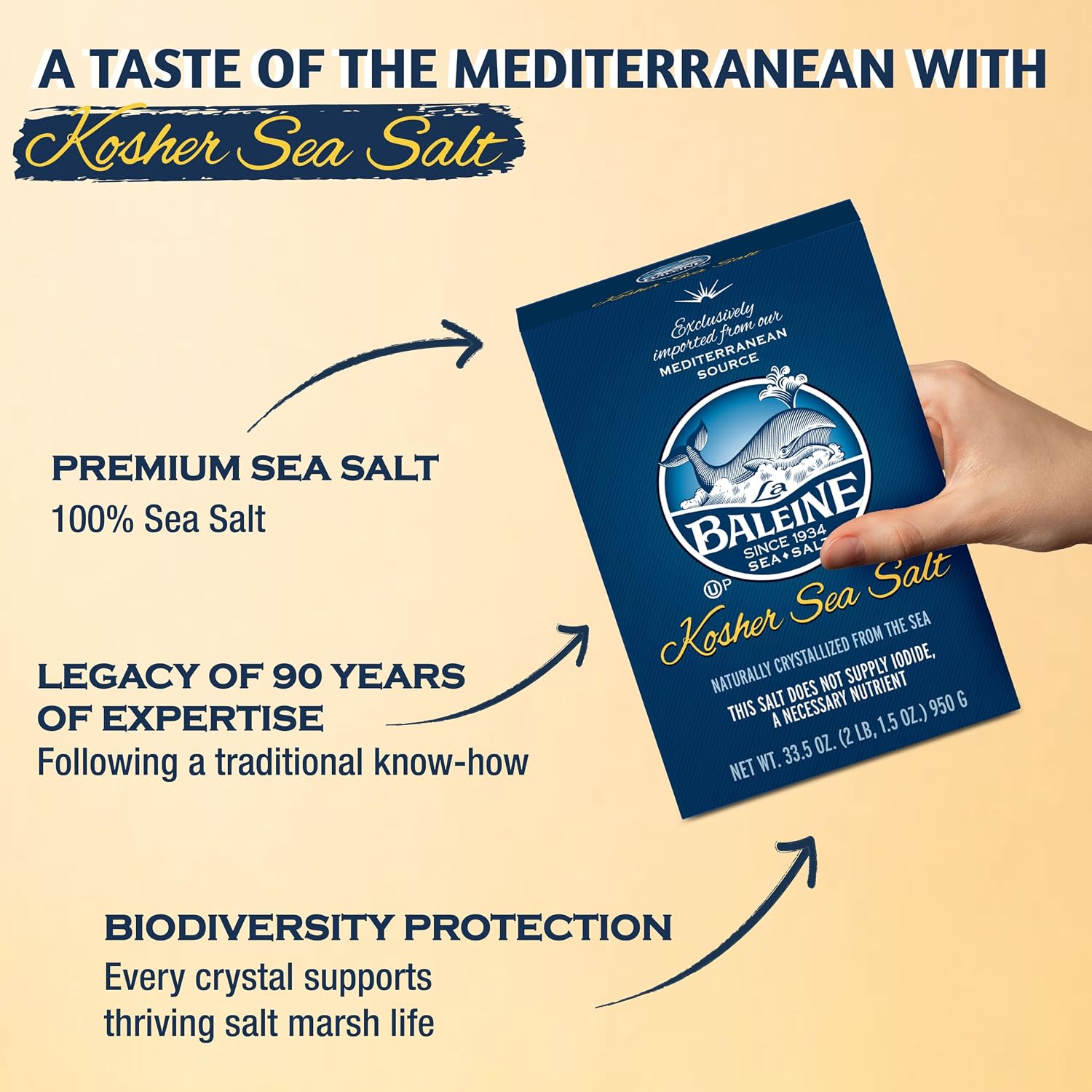 La Baleine Fine Sea Salt, Mediterranean Sea Salt, Shaker Bottle, Product of France, 4.4 Oz