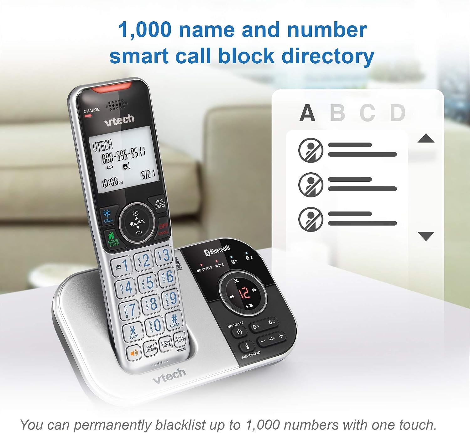 VTech VS112-27 2 Handset Cordless Phone with Answering Machine, Call Blocking, Caller ID, Intercom and Connect to Cell