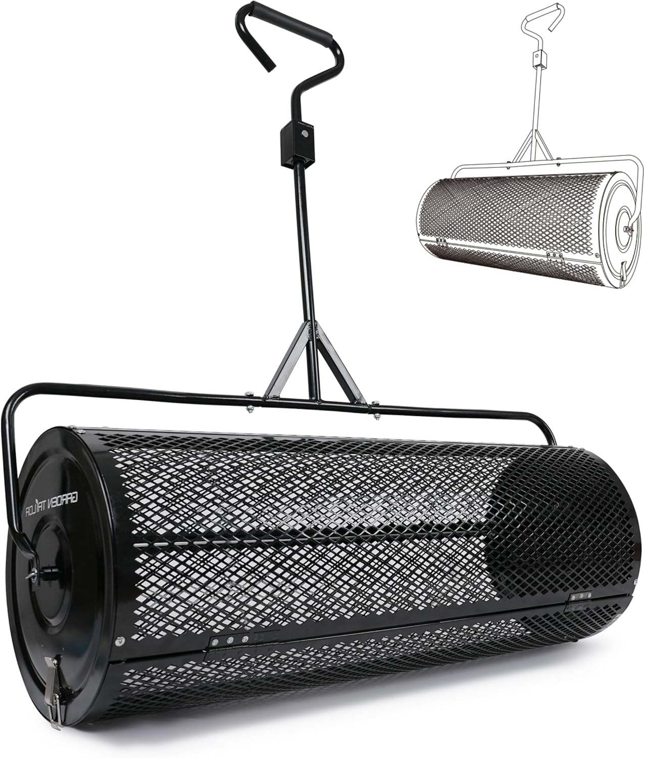 Compost Spreader 24 Inch Peat Moss Spreader with Installation Support Accessories, Metal Mesh Roller Lawn Spreader for Top Soil, Manure, Mulch, Top Dressing - Garden spreaders for lawns