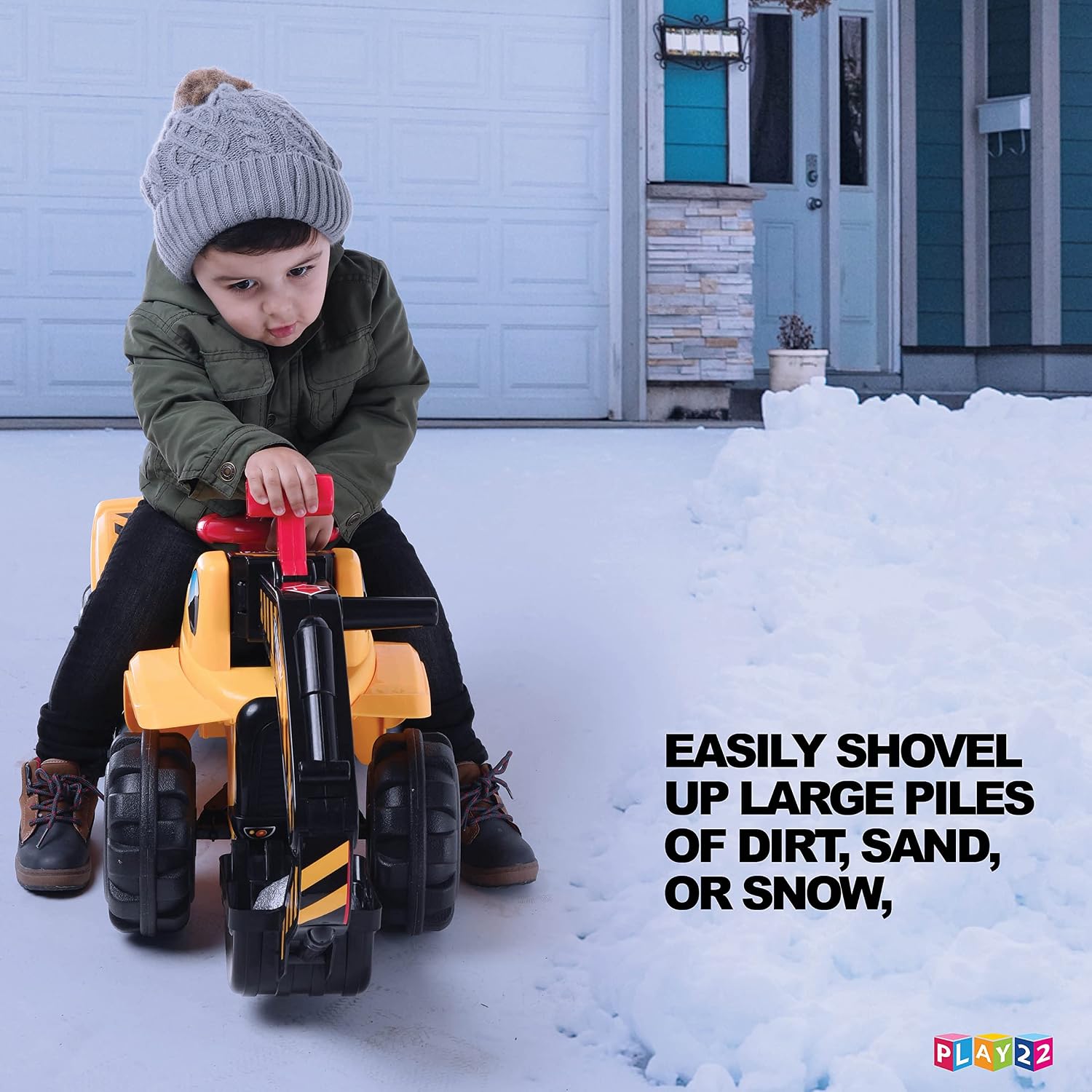 Play22 Toy Tractors for Kids Ride On Excavator - Music Sounds Digger Scooter Bulldozer Includes Helmet with Rocks - Pretend Play - Toddler