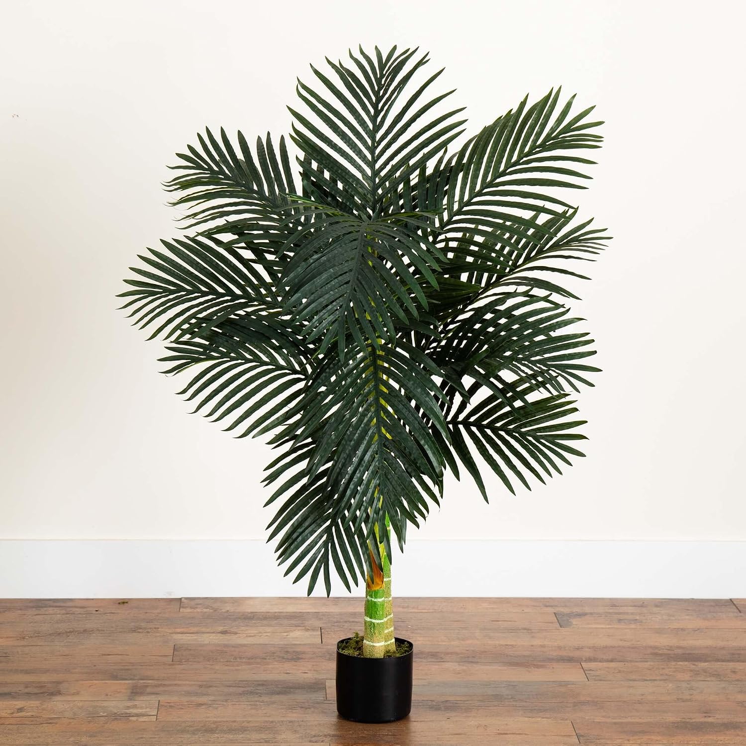 Nearly Natural 4 ft Artificial Golden Cane Palm Tree with Nursery Pot | Double-Stalk, Lush Realistic Foliage, Indoor Faux Palm Plant, Living Room Decor, Perfect Tropical Decoration