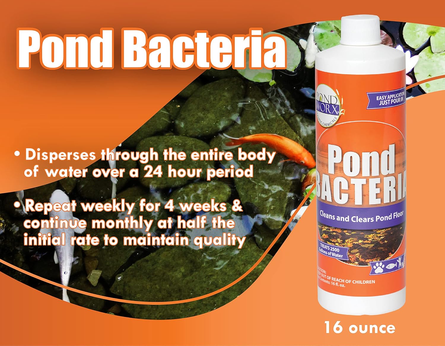 PondWorx Pond Bacteria - Formulated for Large Ponds, Water Features and Safe for Koi - Gallon