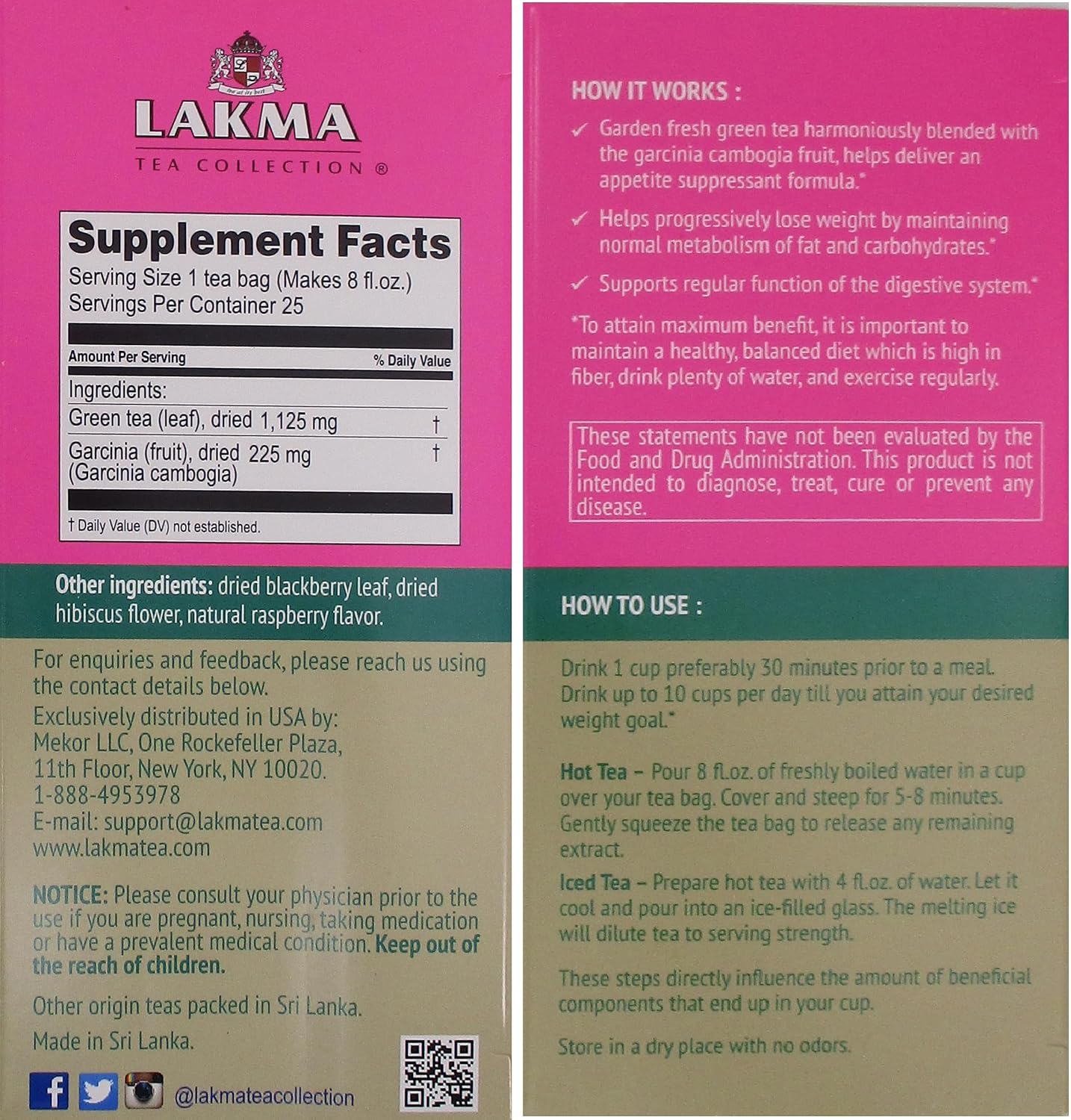 HYLEYS Lakma 14 Day Weight Loss Kit Green Tea - 42 Tea Bags