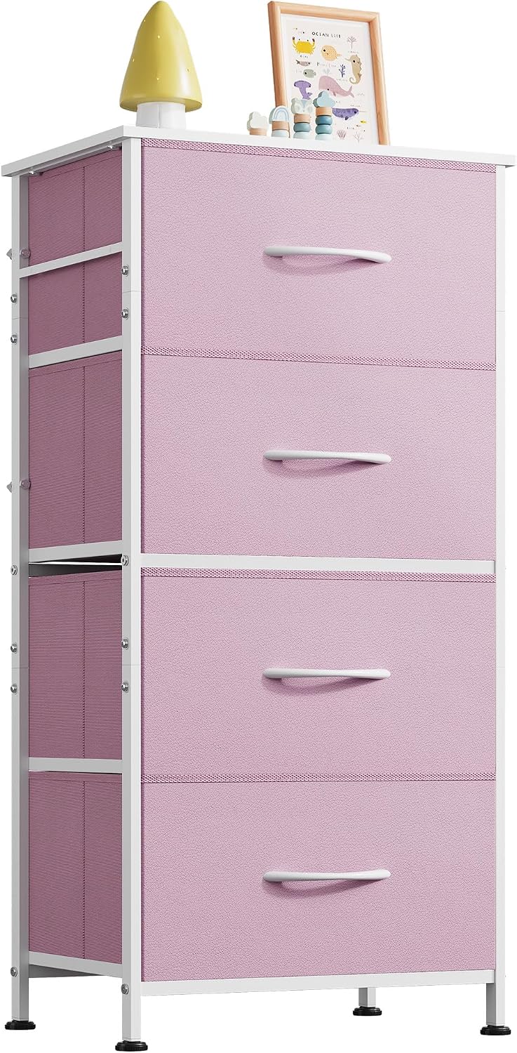 WLIVE Small Dresser Nightstand for Bedroom, 4 Drawers, Light Grey | 4 vertical fabric drawers, Space-saving tower, Bedroom or closet use, Chest of drawers, Dresser for small spaces