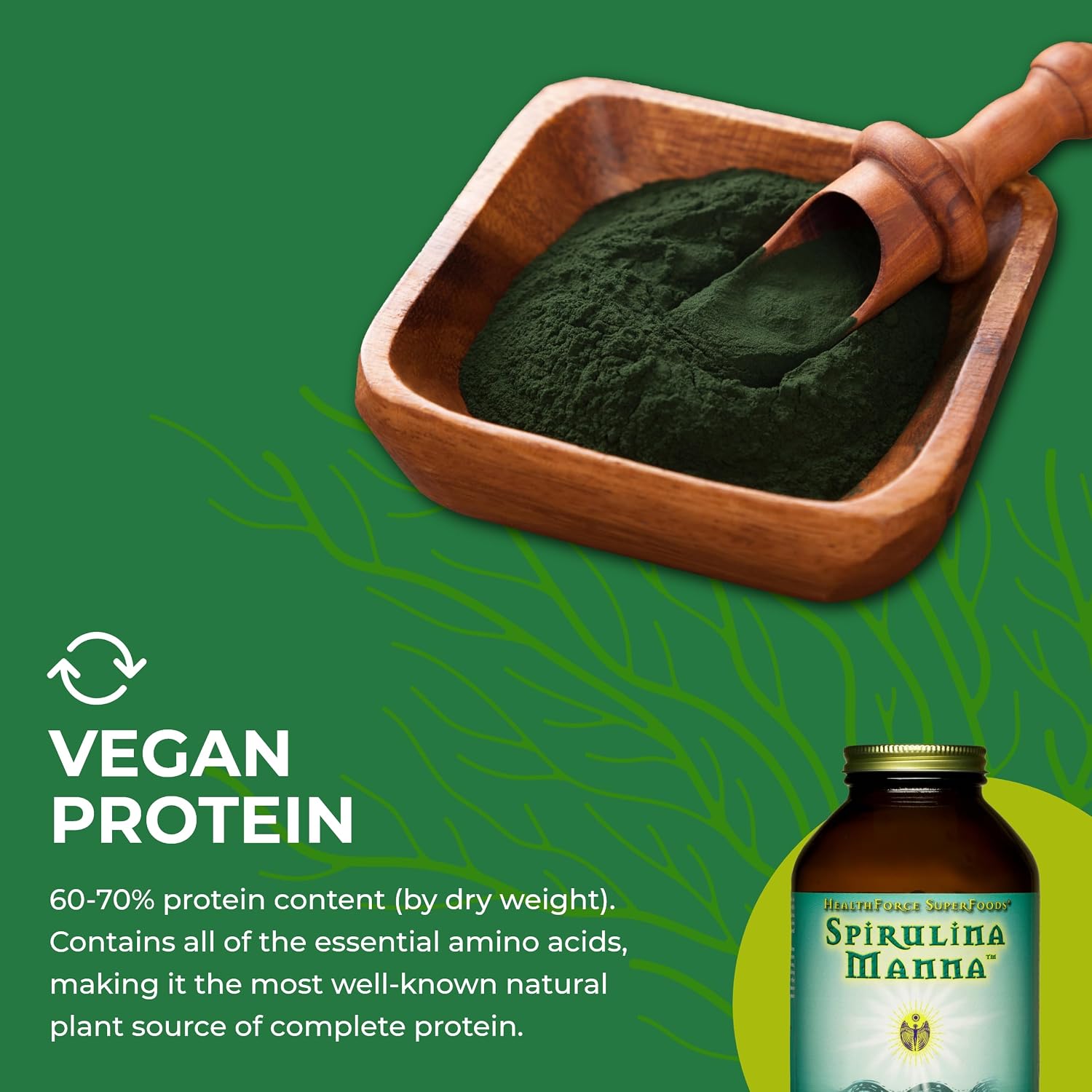 HealthForce SuperFoods Spirulina Manna - 5.25 oz Spirulina Powder - All Natural Nutrient Rich Superfood with Vitamins, Minerals